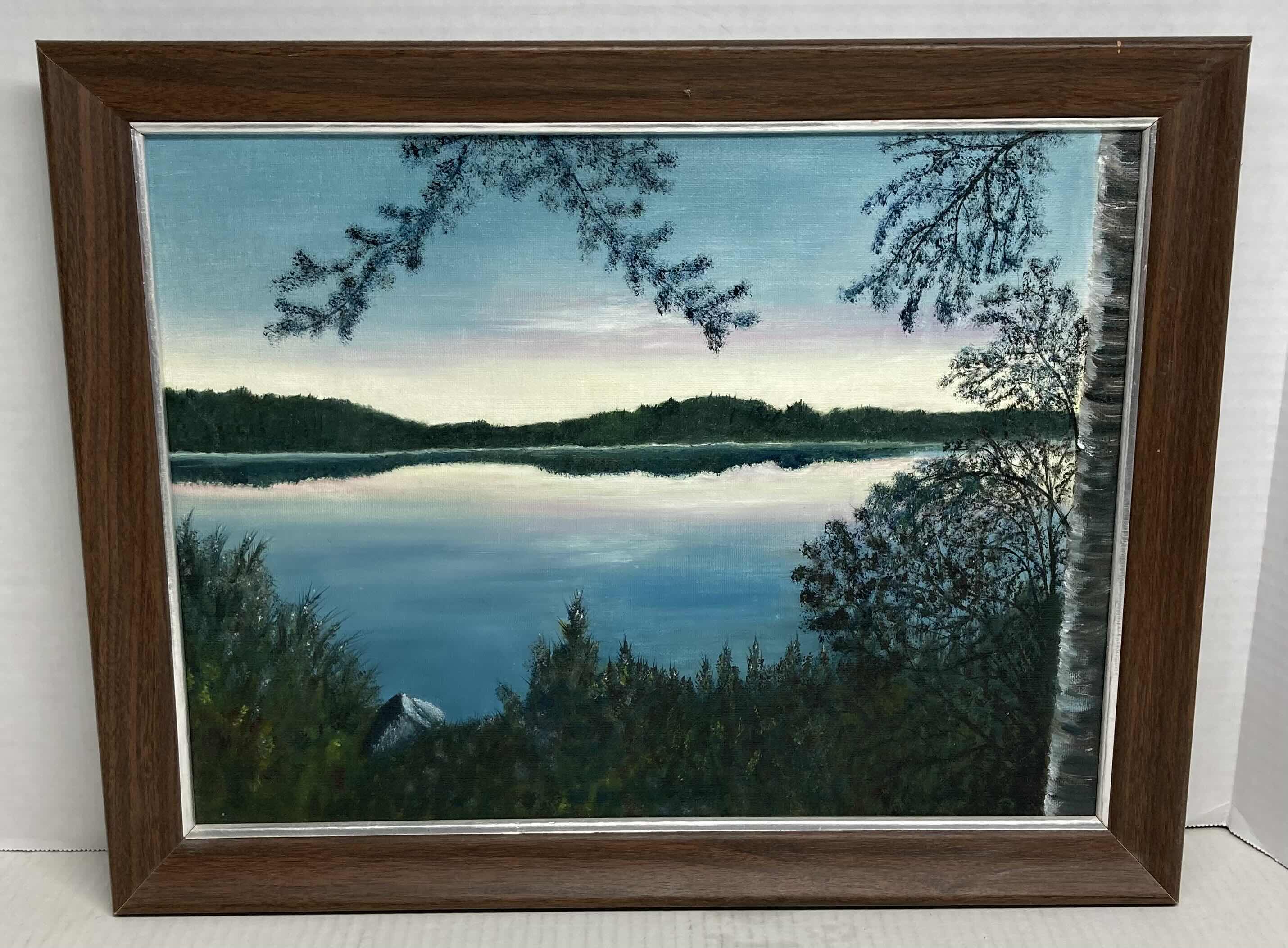 Photo 1 of SCENIC LAKE PAINTING FRAMED ARTWORK SIGNED BY MARGARET COWELL 18.25” X 14.25”