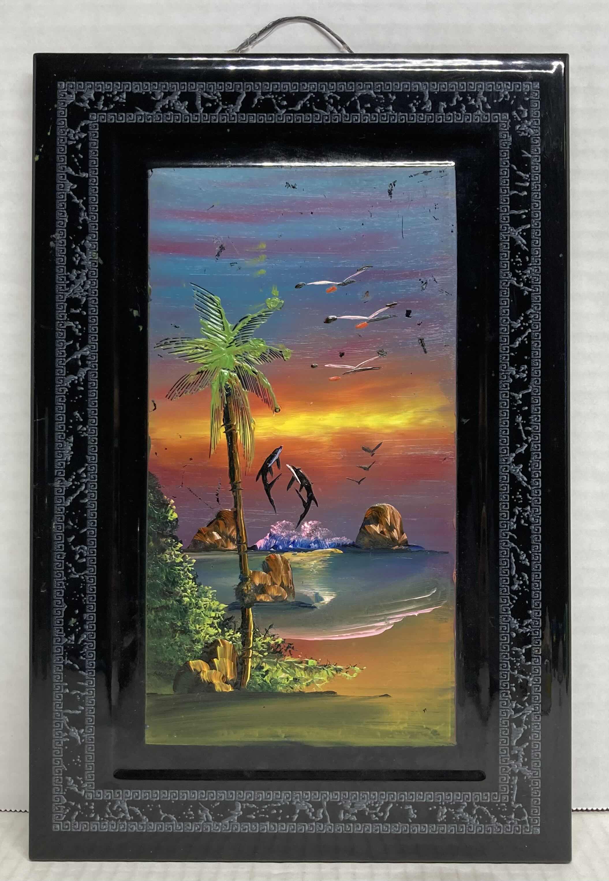 Photo 1 of OCEAN SHORE TILE FINGER PAINTING FRAMED ARTWORK BY JORGE LOPEZ 8.25” X 12”