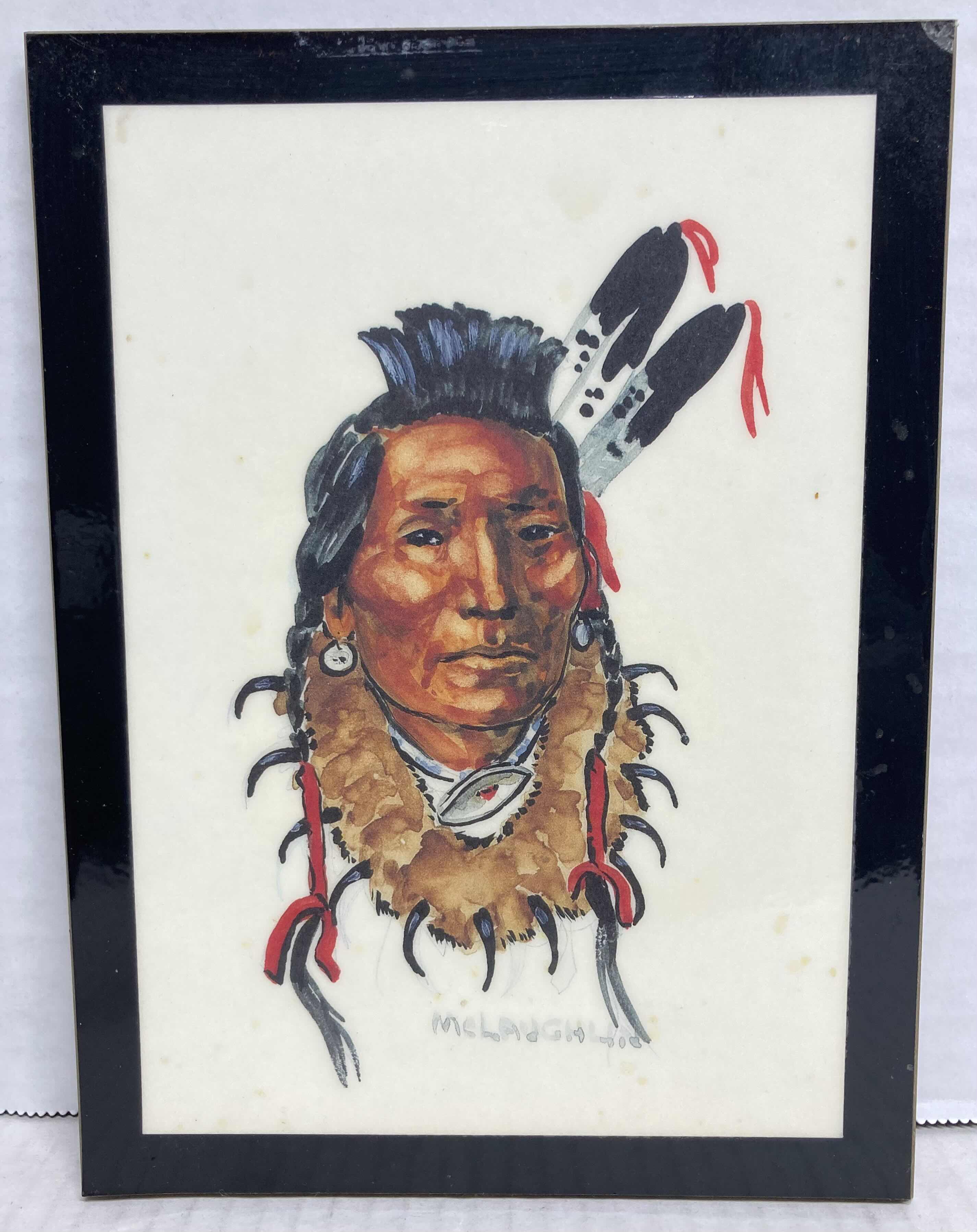 Photo 1 of LAMINATED BLACKFOOT WARRIOR ART SIGNED BY NANCY MCLAUGHLIN 6” X 8”