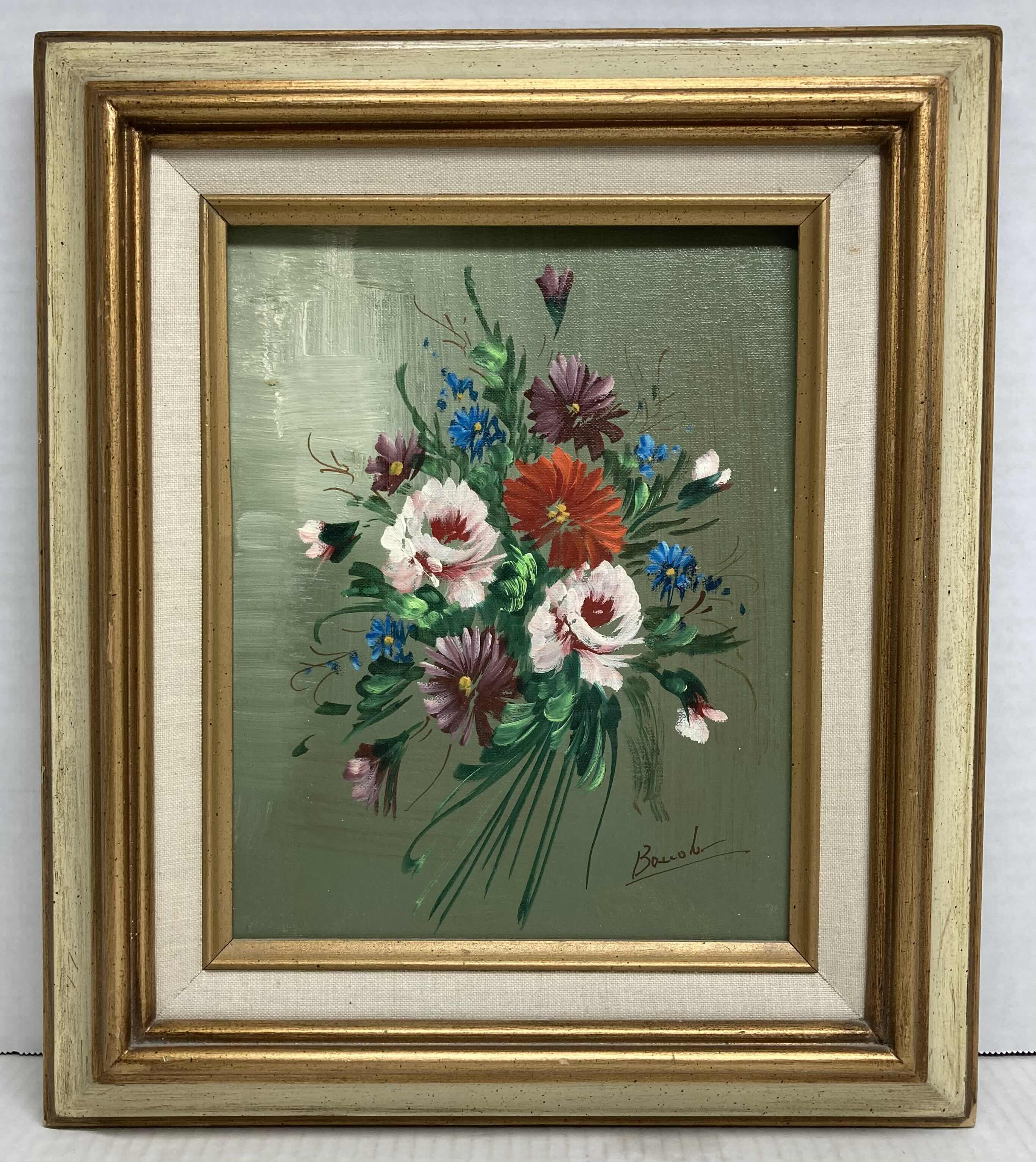 Photo 1 of BOUQUET OF FLOWERS PAINTING FRAMED ARTWORK SIGNED BY ARTIST 12.25” X 14.5”