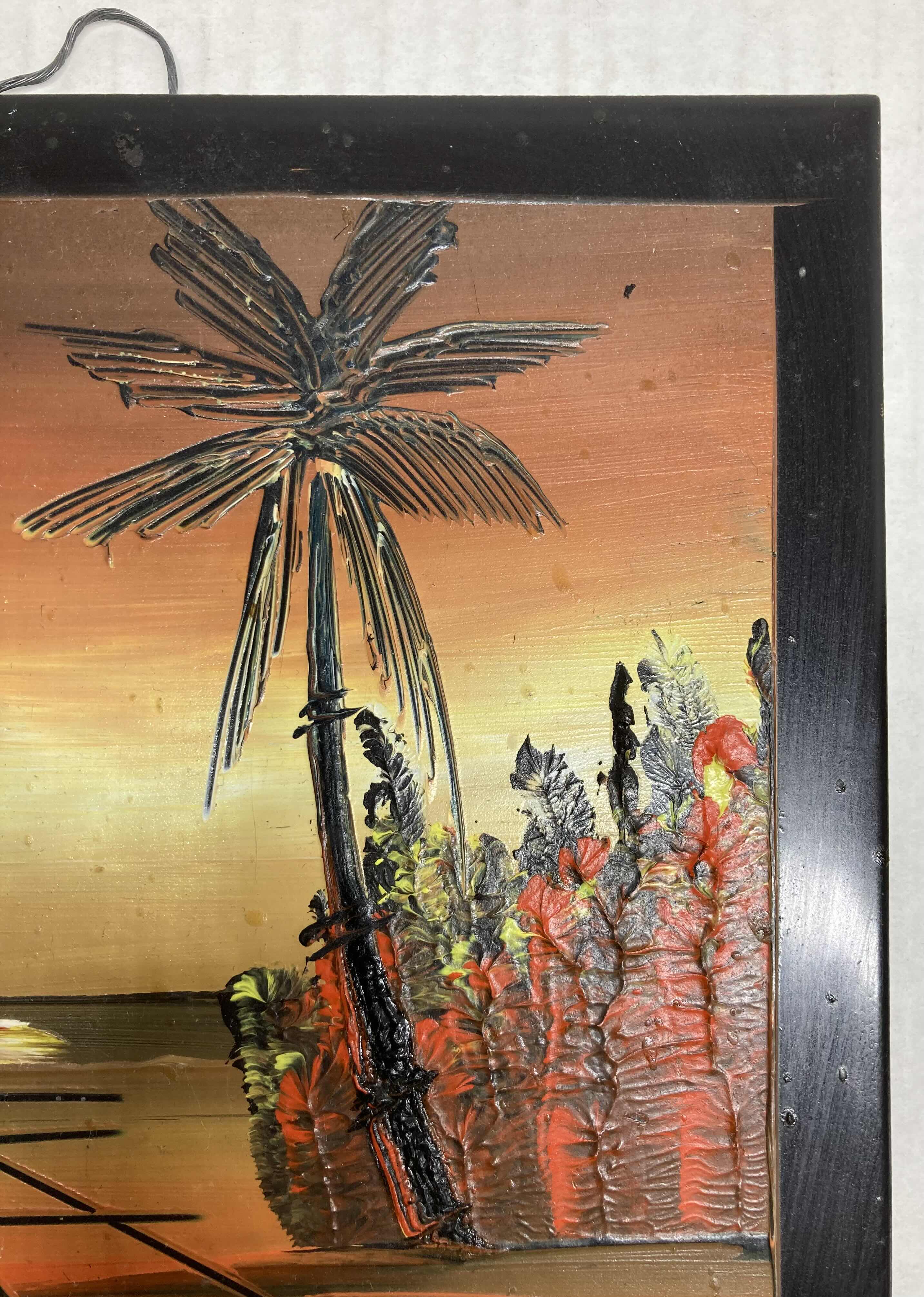 Photo 2 of TROPICAL SUNSET COUPLE TILE FINGER PAINTING PUERTO VALLARTA SIGNED BY ARTIST 2011 8” X 8”