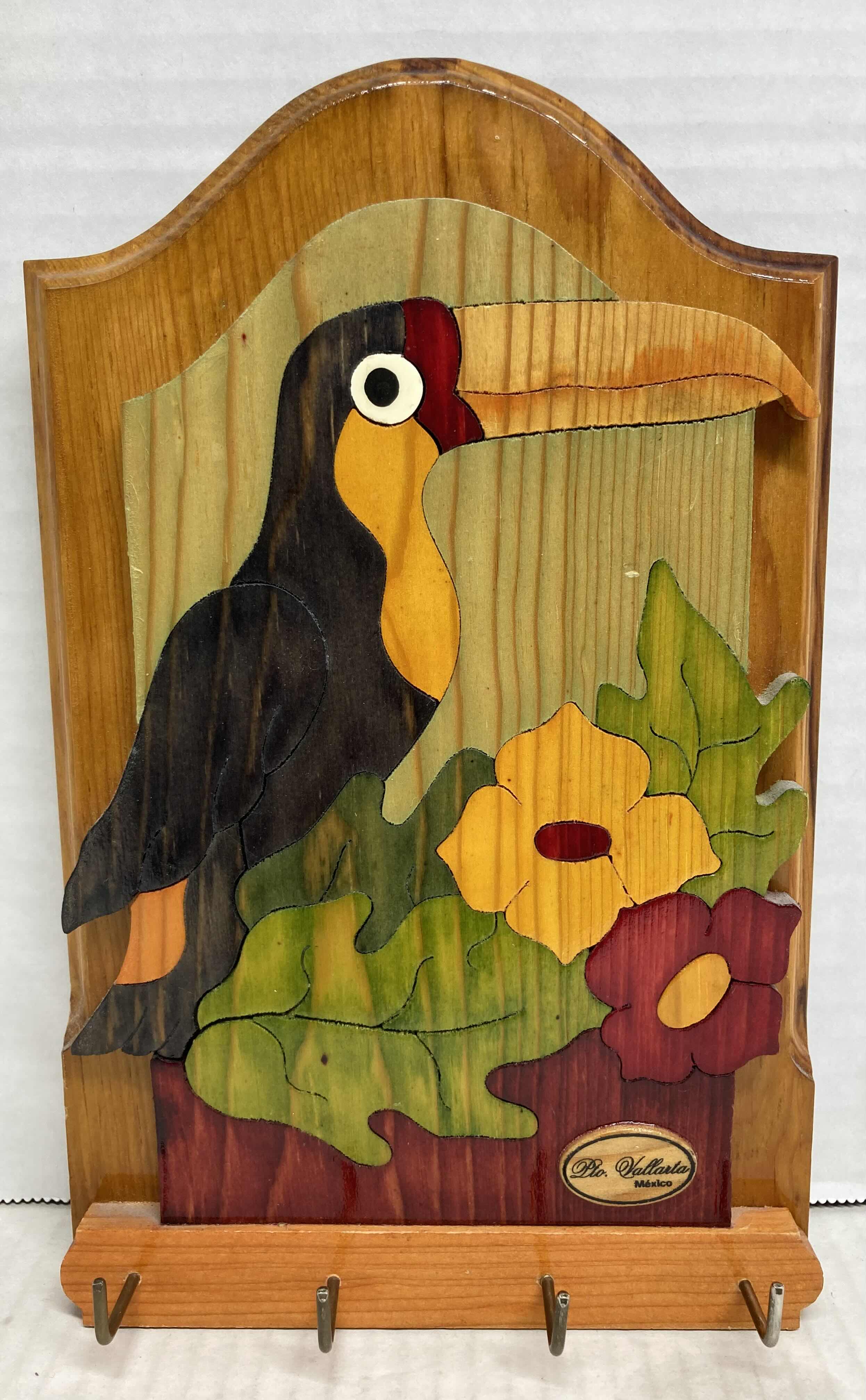 Photo 1 of TROPICAL TOUCAN HAND CARVED KEY HOLDER 6” X 9”