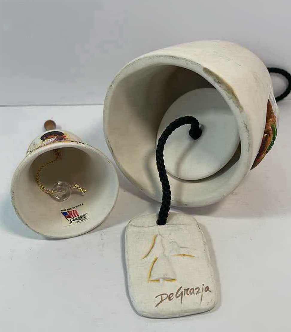Photo 3 of DE GRAZIA HAND PAINTED WIND CHIME POTTERY & SANDSTONE BELL WITH WOODEN HANDLE 
