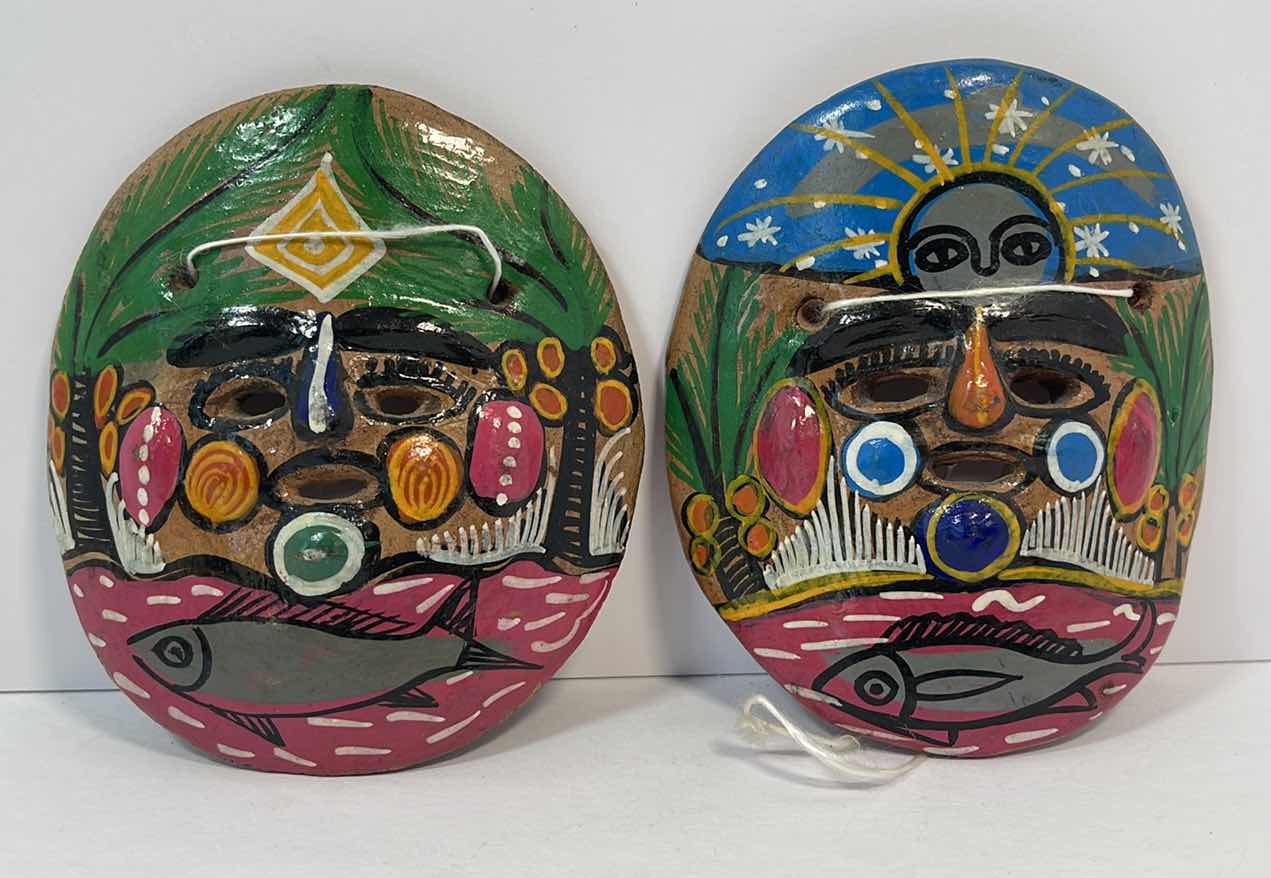 Photo 1 of HAND PAINTED CERAMIC CLAY MEXICAN FOLK ART MASKS H4.25”