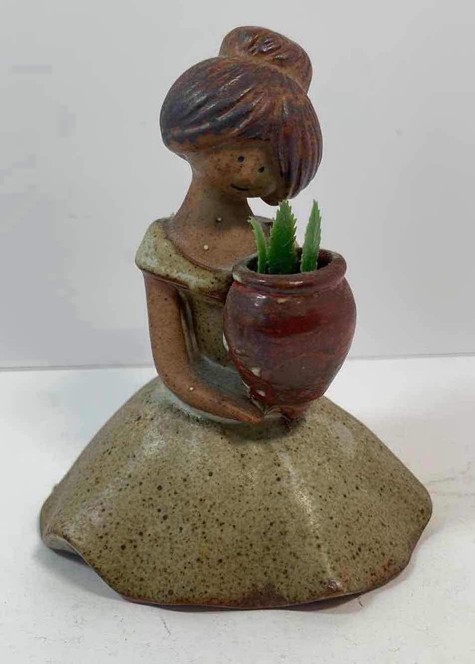 Photo 1 of UCTCI STONEWARE JAPAN MINI VASE GIRL FIGURINE HOLDING POT