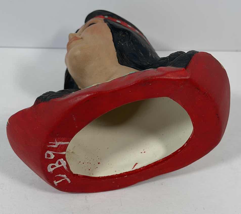 Photo 3 of NATIVE AMERICAN WOMEN HAND PAINTED CERAMIC BUST H5”