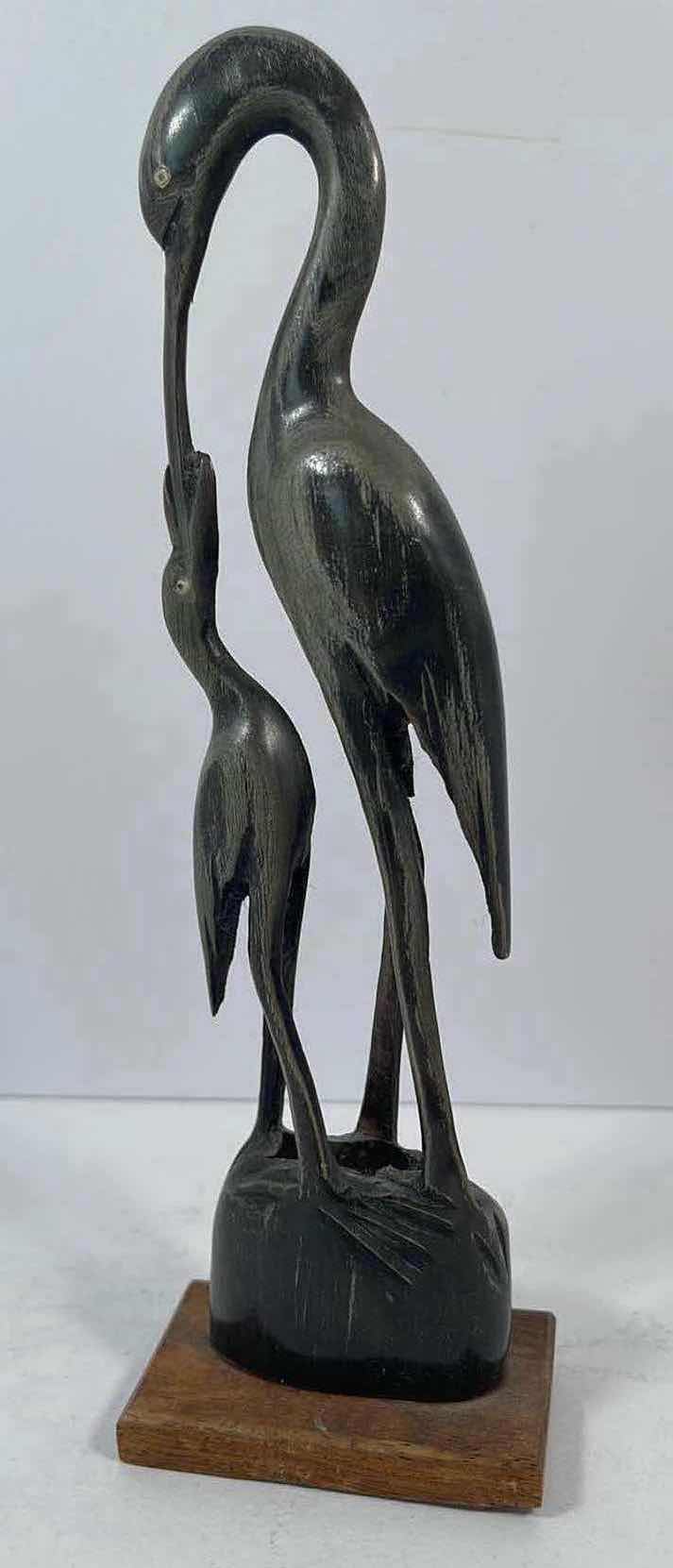 Photo 1 of HAND CARVED MOTHER CRANE FEEDING YOUNG H8.75” MADE IN INDIA