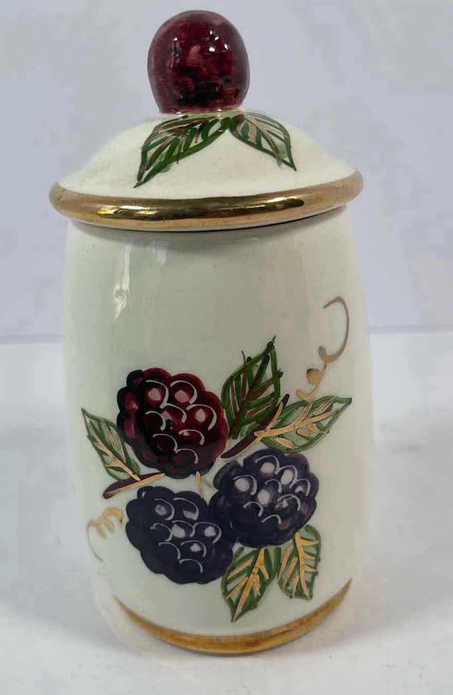Photo 1 of KNOTTS BERRY FARM HAND PAINTED CERAMIC CANISTER BERRIES H5”