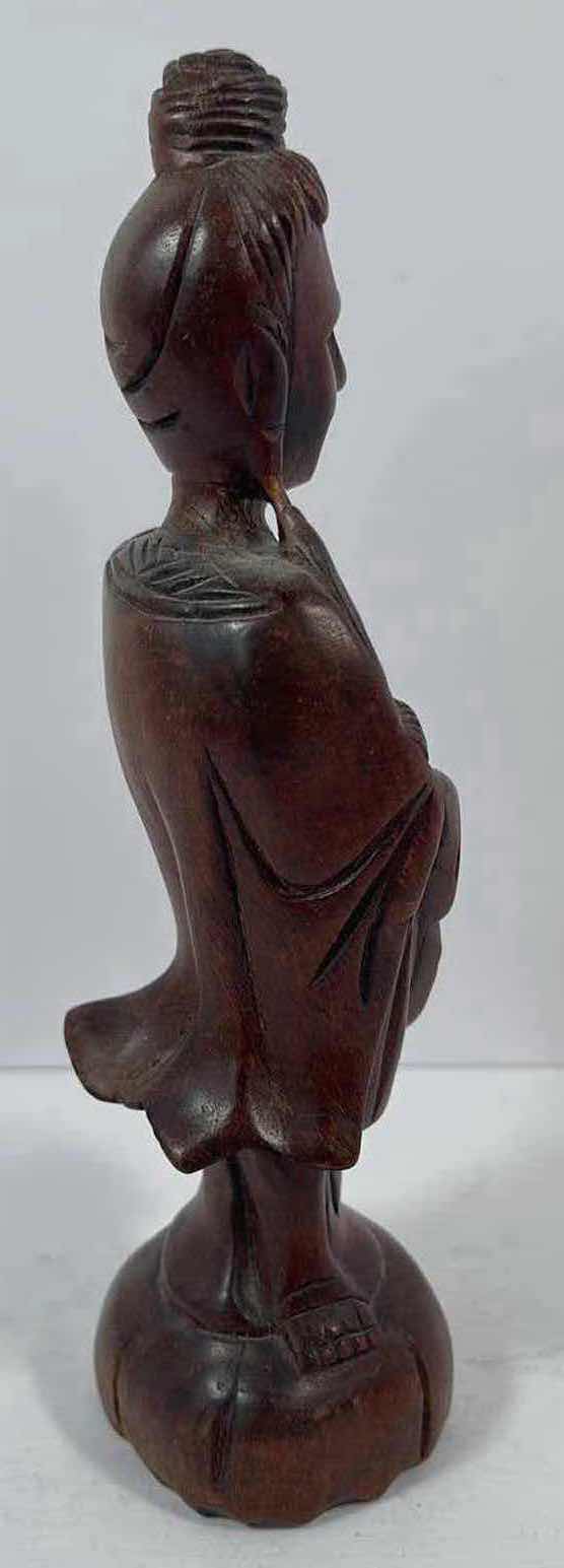 Photo 2 of CARVED WOODEN KWAN STATUE FIGURINE H8”