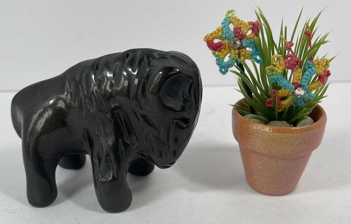 Photo 1 of RESIN POLISHED BUFFALO & HAND CRAFTED MINI PLANT IN POT