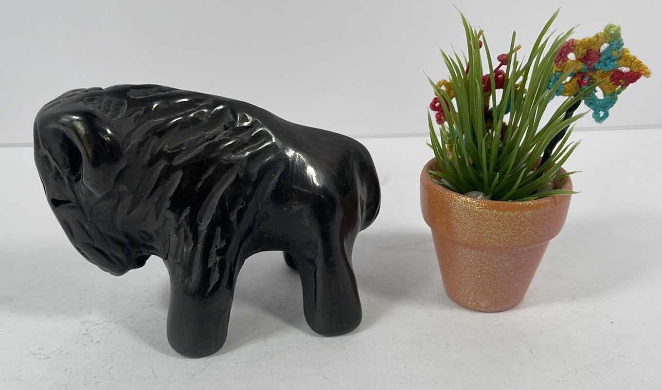 Photo 2 of RESIN POLISHED BUFFALO & HAND CRAFTED MINI PLANT IN POT