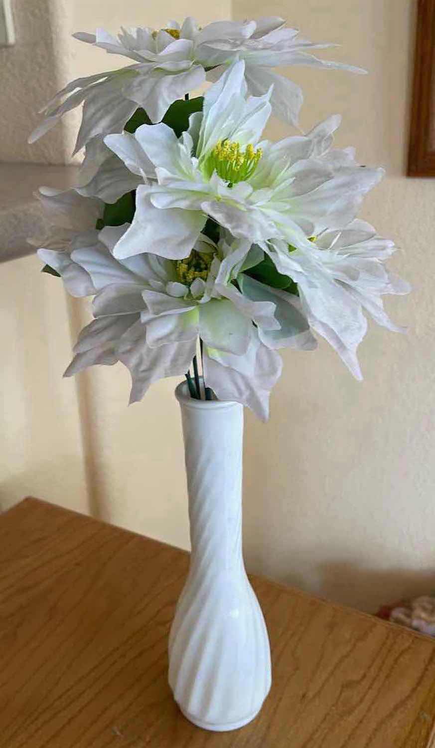 Photo 1 of ARTIFICIAL STEMMED FLOWERS IN WHITE VASE H16”
