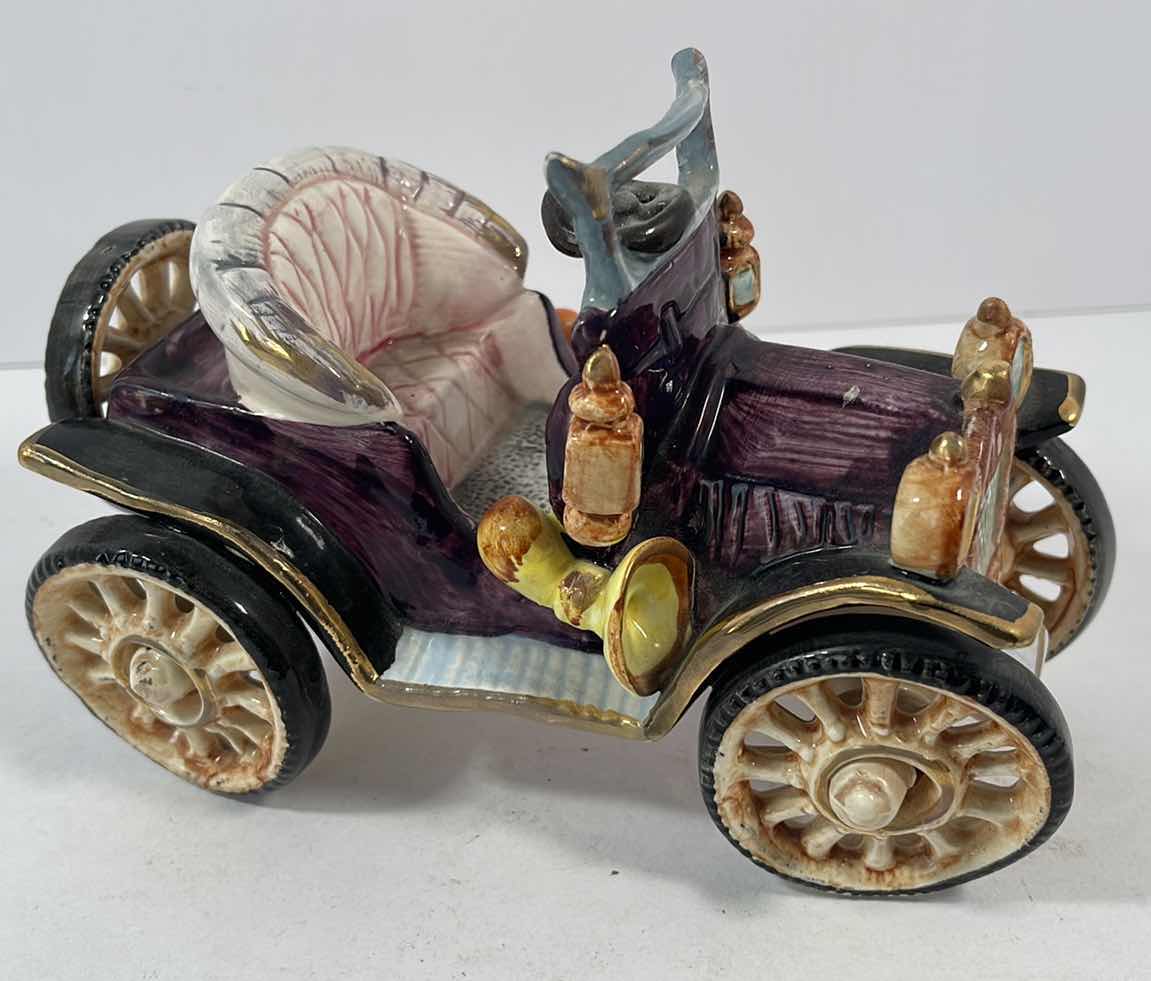 Photo 2 of VINTAGE PORCELAIN PURPLE AUTOMOBILE JAPAN H4.25”