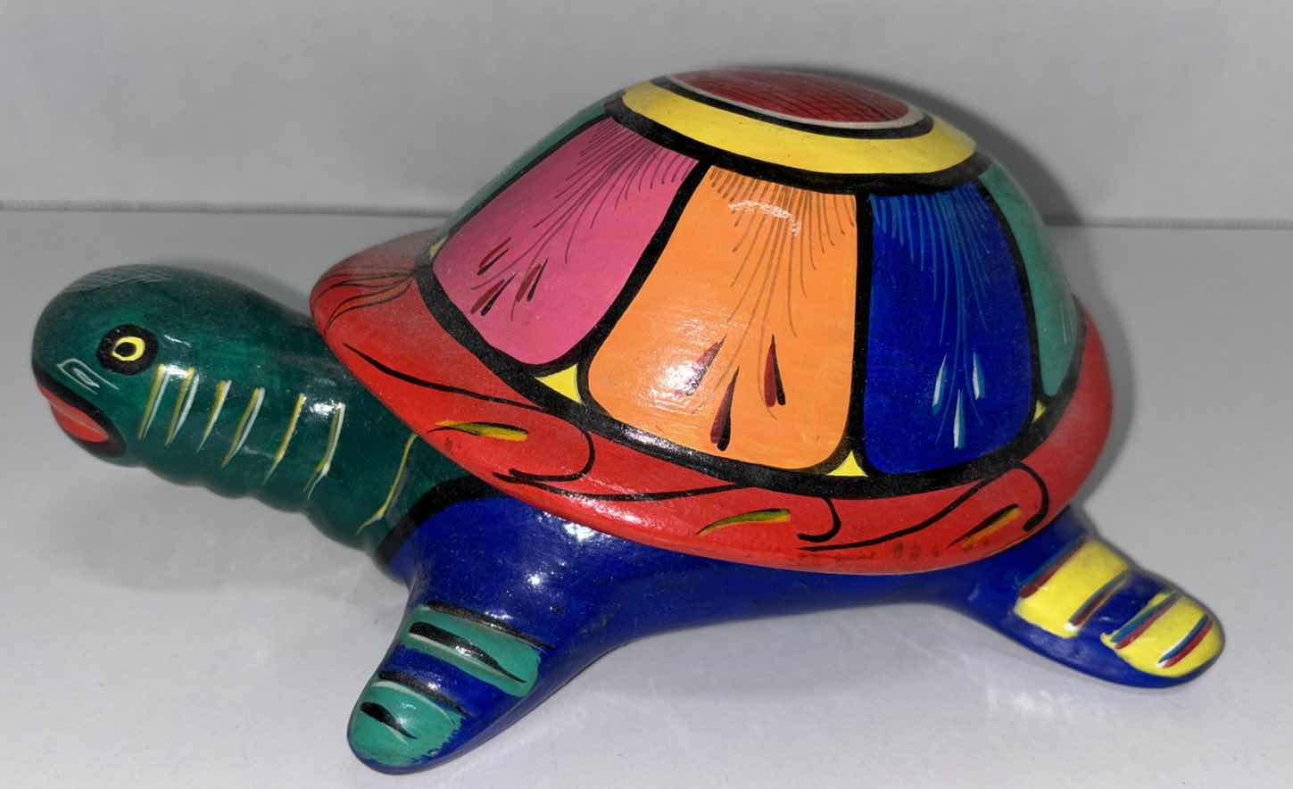 Photo 1 of FOLK ART HAND PAINTED CERAMIC TURTLE TRINKET DISH 7.75” X 3.5”