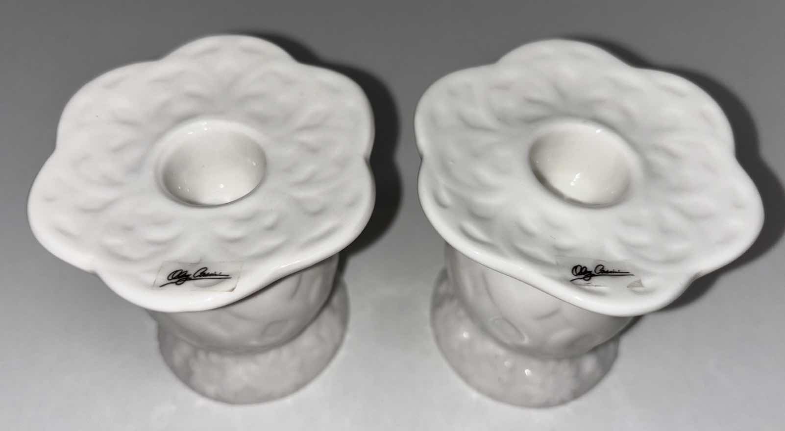 Photo 2 of OLEG CASSINI IVORY WHITE PORCELAIN 2.75” CANDLE HOLDERS (2)