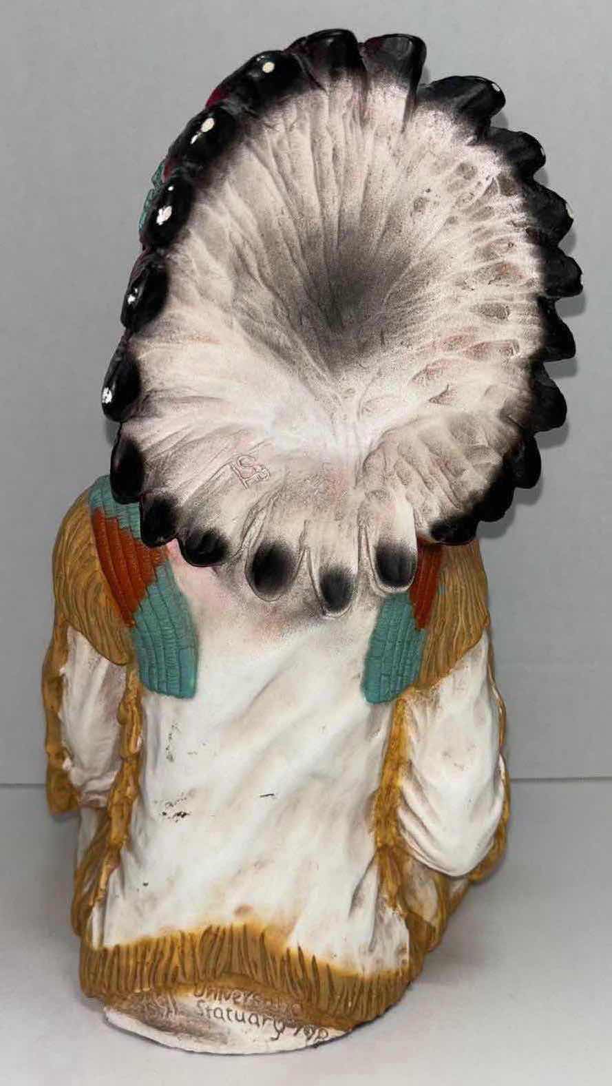 Photo 3 of VINTAGE 1980 UNIVERSAL STATUARY #691 CHALWARE INDIAN CHIEF W PEACE PIPE 13” RESIN STATUE