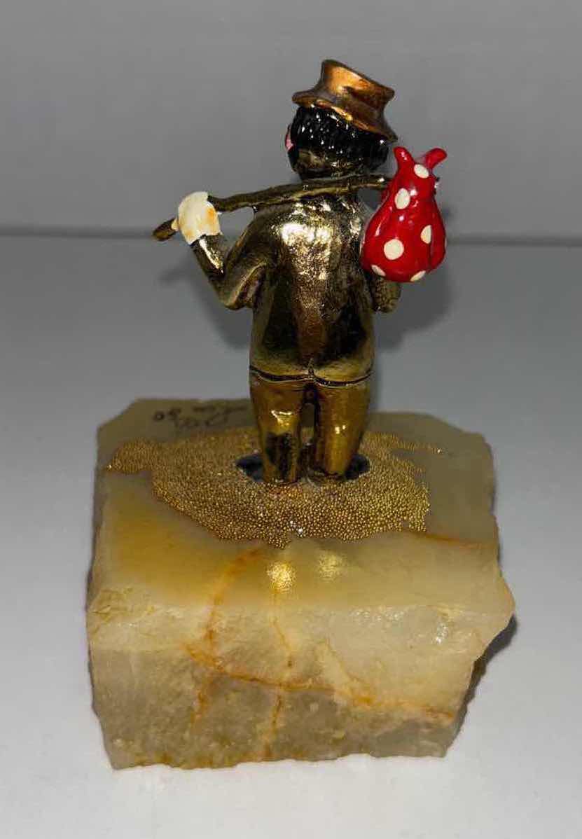 Photo 3 of RON LEE SIGNED HOBO HITCH HIKER 24K PLATED FIGURINE & MARBLE BASE 4.5” (1980)