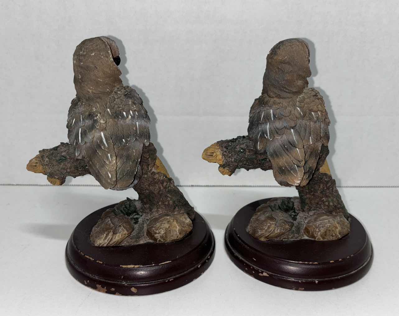 Photo 2 of PAIR OF OWL FIGURINES ON WOOD STANDS 6.25”