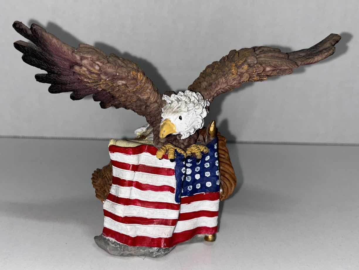 Photo 1 of AMERICAN EAGLE IN BASKET W FLAG FIGURINE 6.75” X 4.75”