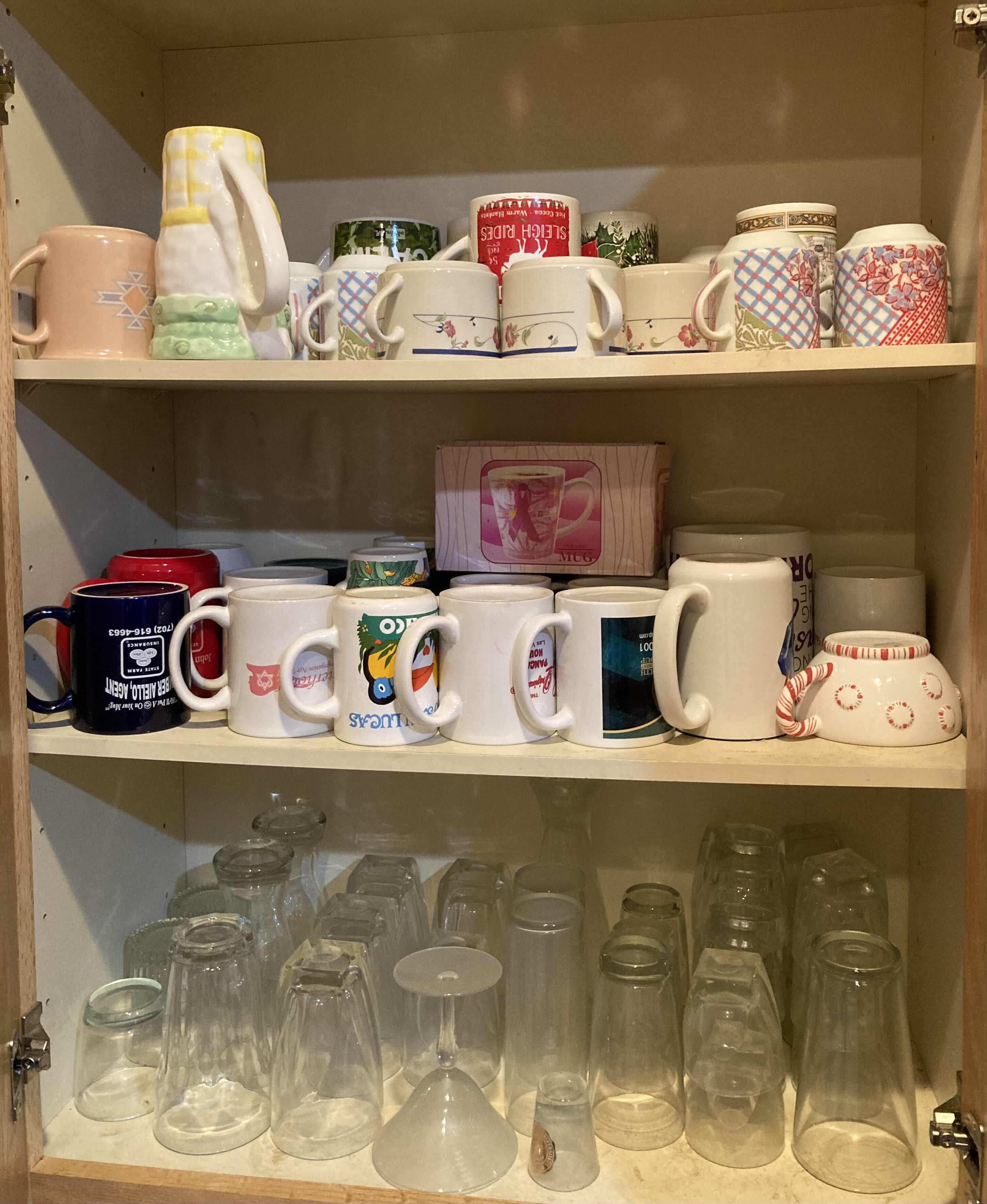 Photo 1 of CONTENTS OF CABINET- MUGS, TEACUPS & DRINKING GLASSES