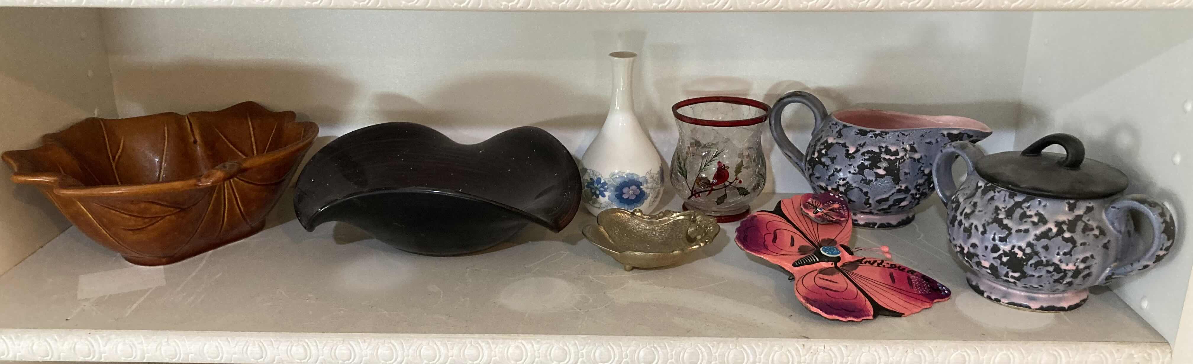 Photo 1 of CONTENTS OF SHELF-BOWLS, JARS & SERVING DISHES & TABLE TOP DECOR