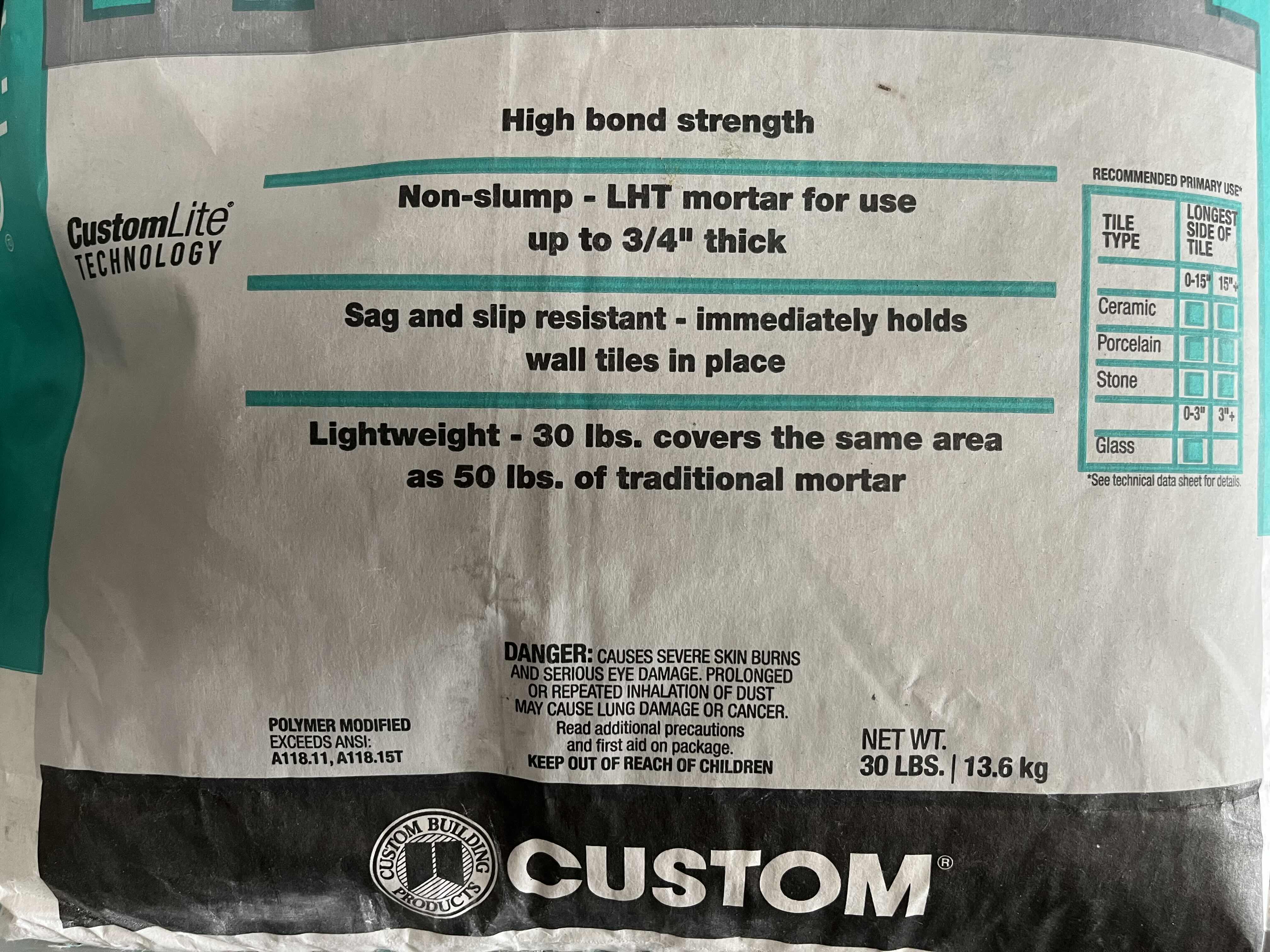 Photo 2 of PROLITE PREMIUM LARGE FORMAT HIGH BOND STRENGTH WHITE TILE MORTAR 30lb BAG (READ NOTES)