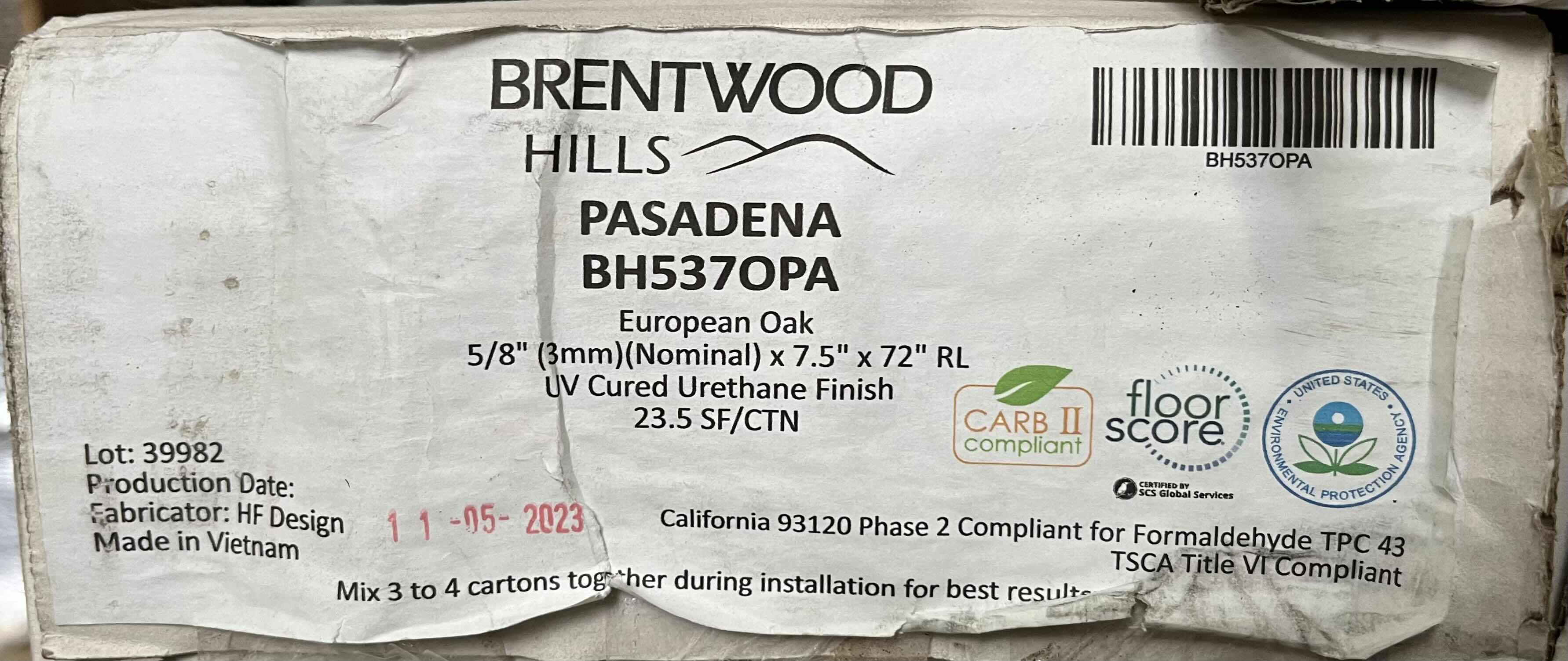 Photo 2 of BRENTWOOD HILLS PASADENA EUROPEAN OAK WOOD FINISH GLUE DOWN HARDWOOD PLANK FLOORING 7.5” X 72” X RANDOM LENGTH (23.5SQFT PER CASE/7CASES APPROX. 164.5SQFT TOTAL) READ NOTES