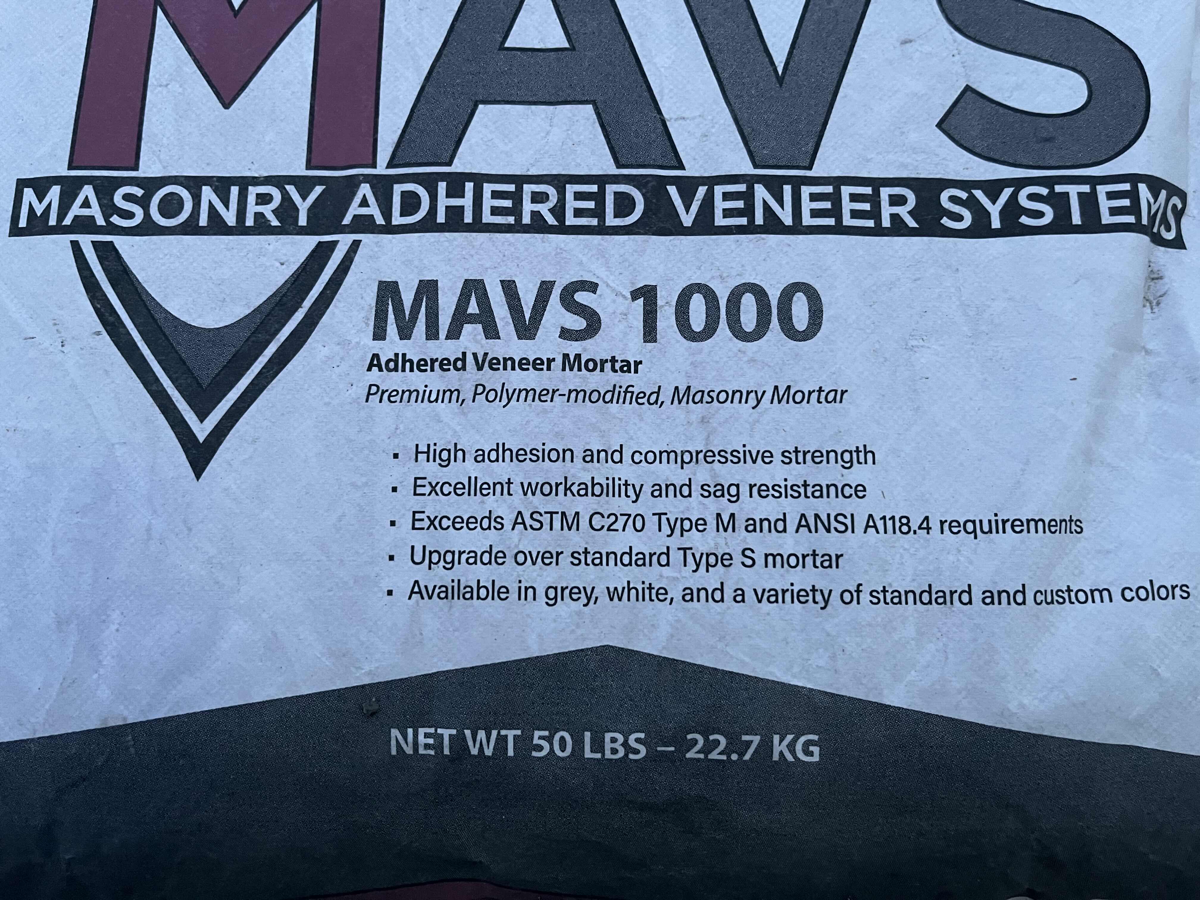 Photo 2 of OMEGA MAVS 1000 OFF-WHITE FINISH PREMIUM POLYMER-MODIFIED ADHERED VENEER MORTAR BAG 50lb (2BAGS 100lb)