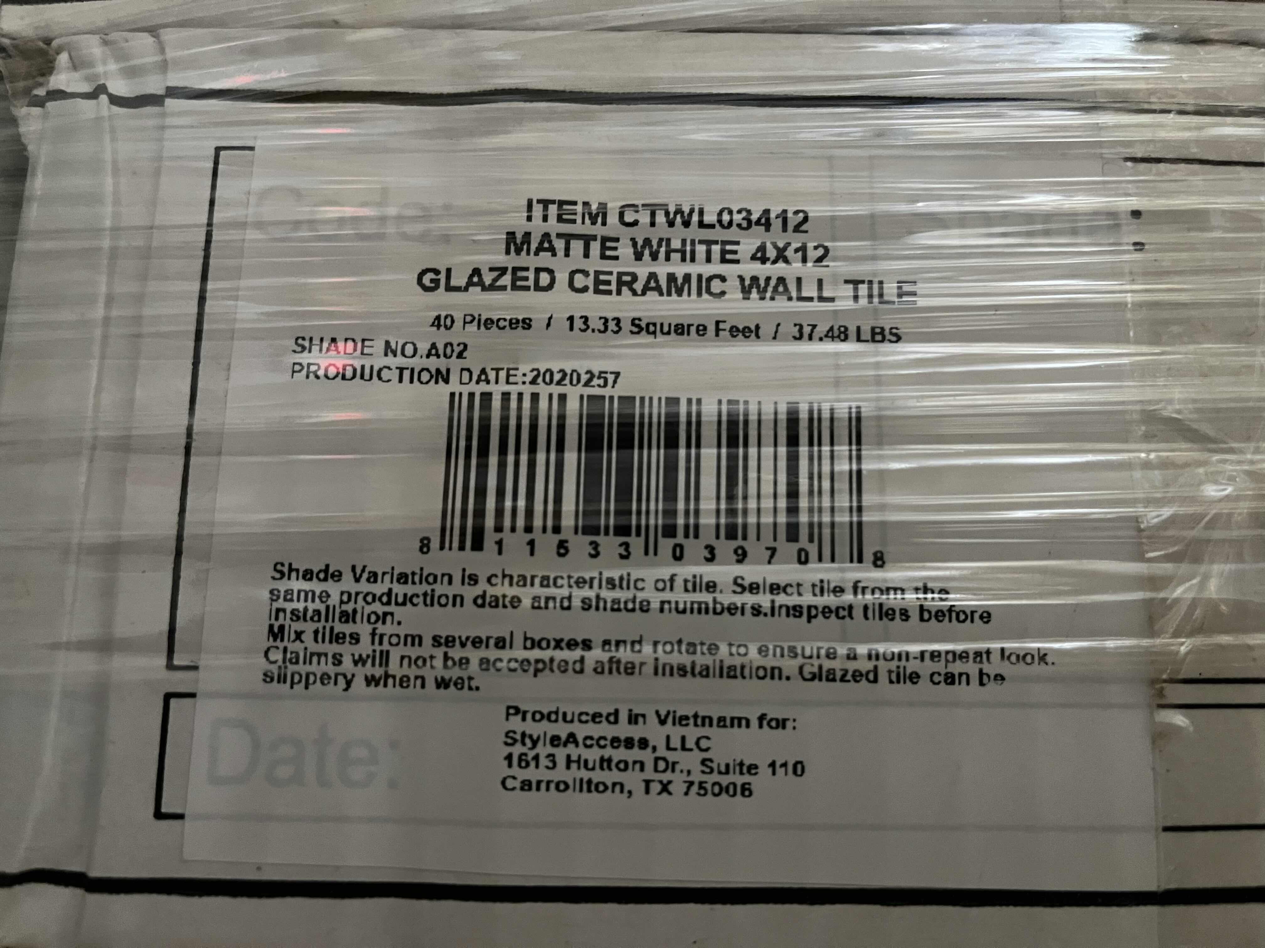 Photo 4 of COMMODI TILE CARROLLTON WHITE MATTE GLAZED CERAMIC WALL TILES 4” X 12” (13.33SQFT PER CASE/37CASES APPROX 493.21SQFT TOTAL) READ NOTES