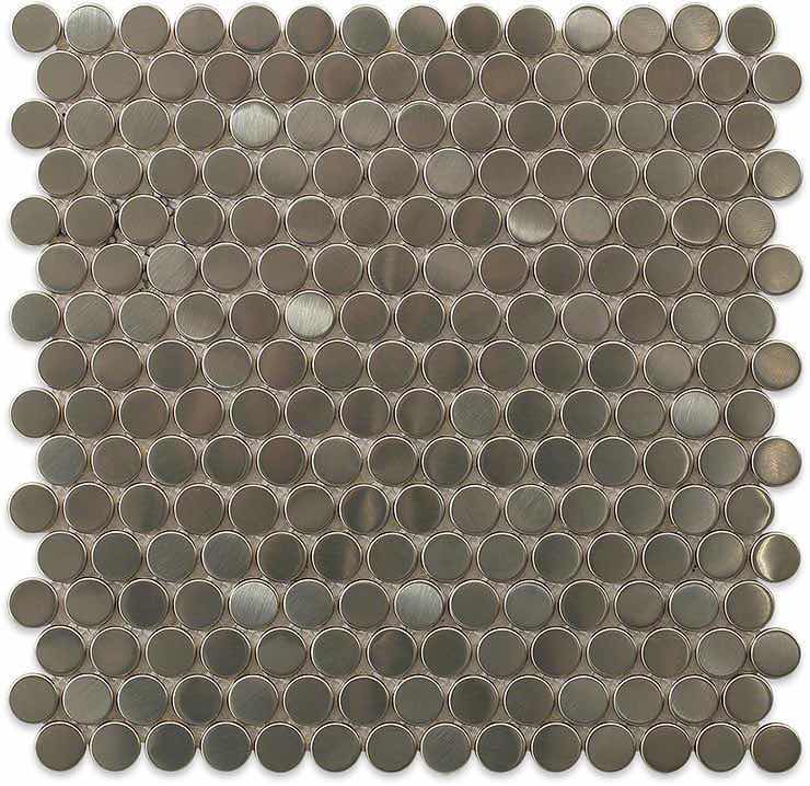 Photo 1 of METAL SERIES STAINLESS STEEL FINISH PENNY ROUND METAL TILE 12” X 12” (5.76SQFT PER CASE/2CASES APPROX. 11.52SQFT TOTAL) READ NOTES