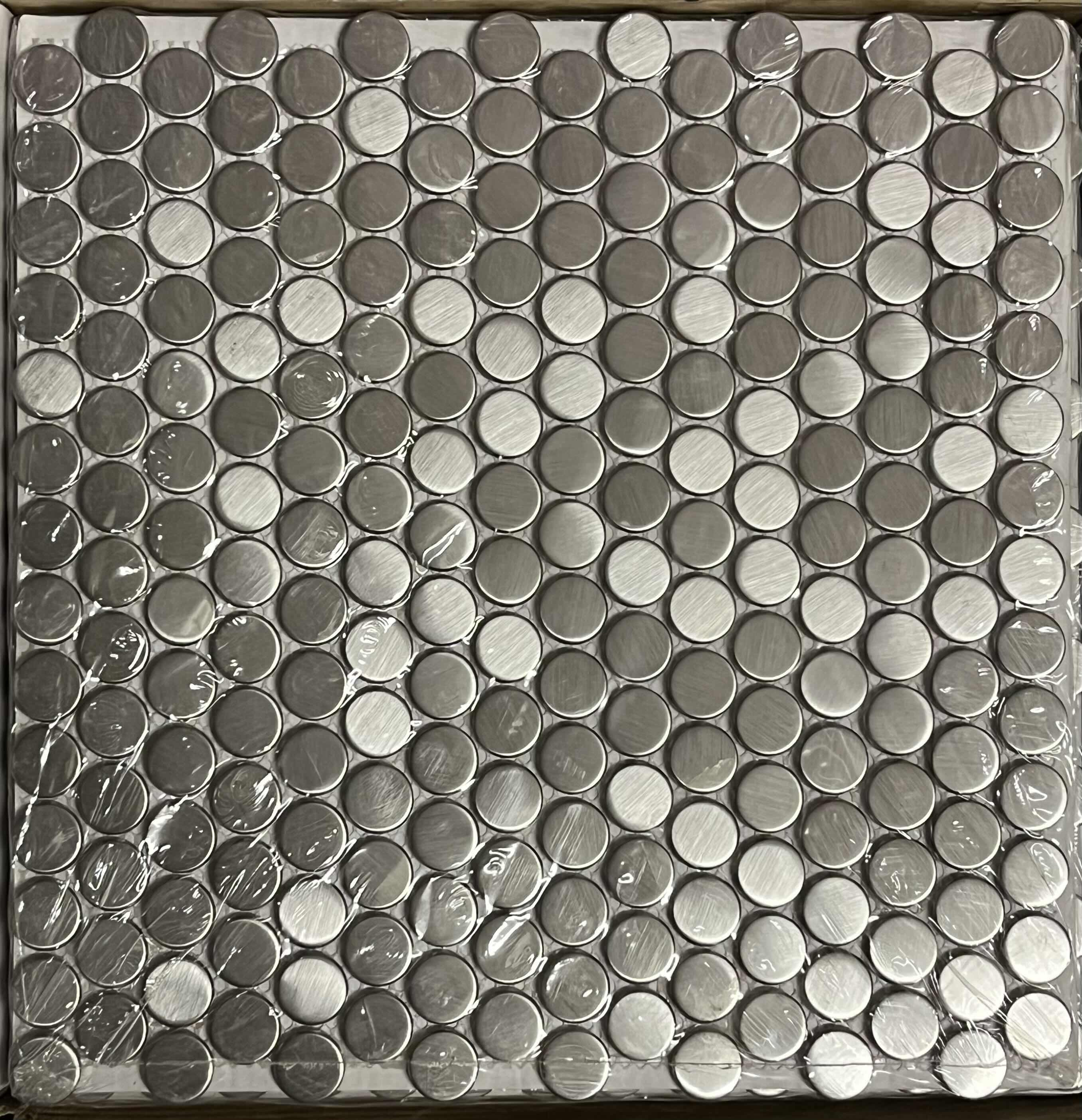 Photo 3 of METAL SERIES STAINLESS STEEL FINISH PENNY ROUND METAL TILE 12” X 12” (5.76SQFT PER CASE/2CASES APPROX. 11.52SQFT TOTAL) READ NOTES