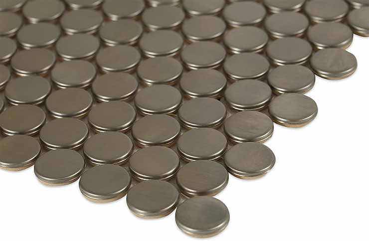 Photo 2 of METAL SERIES STAINLESS STEEL FINISH PENNY ROUND METAL TILE 12” X 12” (5.76SQFT PER CASE/2CASES APPROX. 11.52SQFT TOTAL) READ NOTES