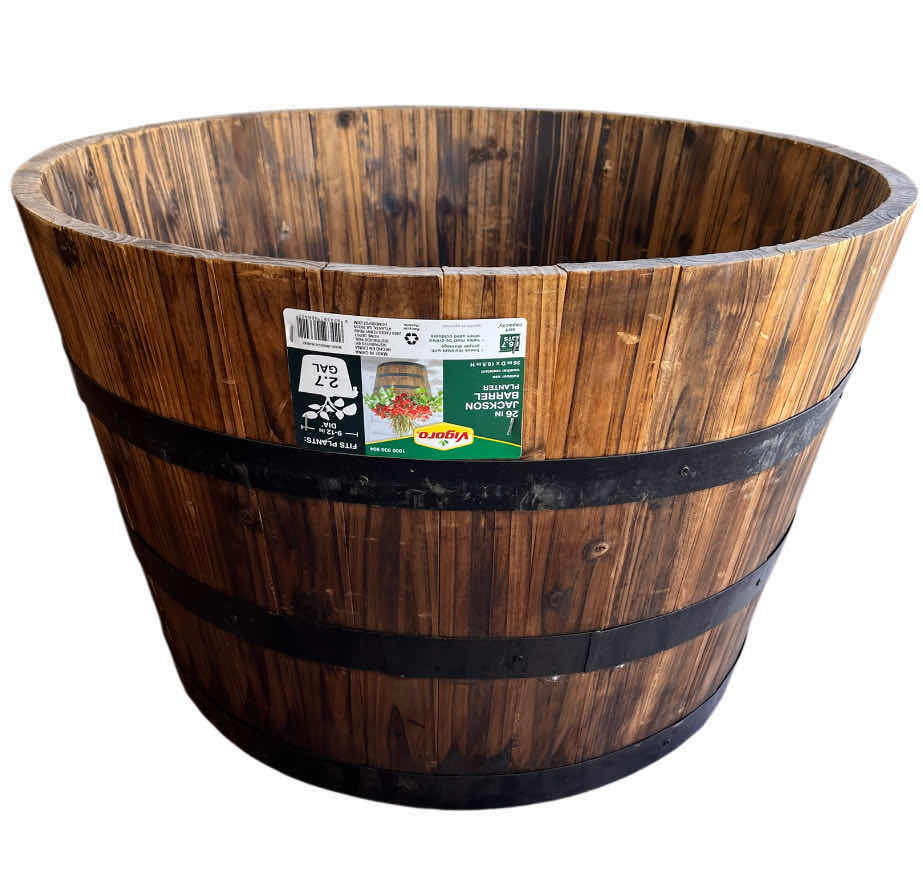 Photo 1 of NEW VIGORO 2.7GAL JACKSON BARREL PLANTER 26” X 16.5”