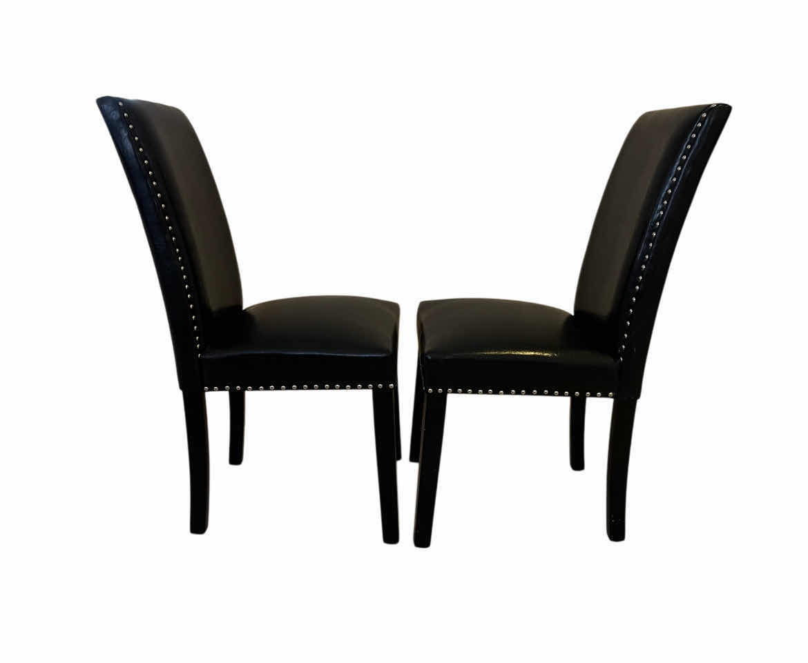 Photo 1 of LEEMTORIG MIDNIGHT BLACK LEATHER NAILHEAD TRIM DINING SIDE CHAIRS MODEL CY-1122-BK (2)