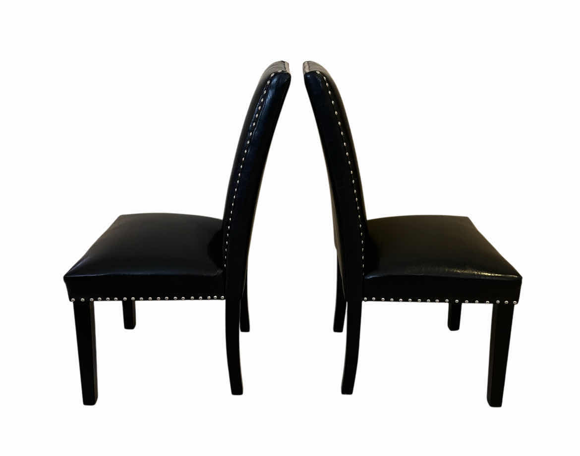 Photo 1 of LEEMTORIG MIDNIGHT BLACK LEATHER NAILHEAD TRIM DINING SIDE CHAIRS MODEL CY-1122-BK (2)