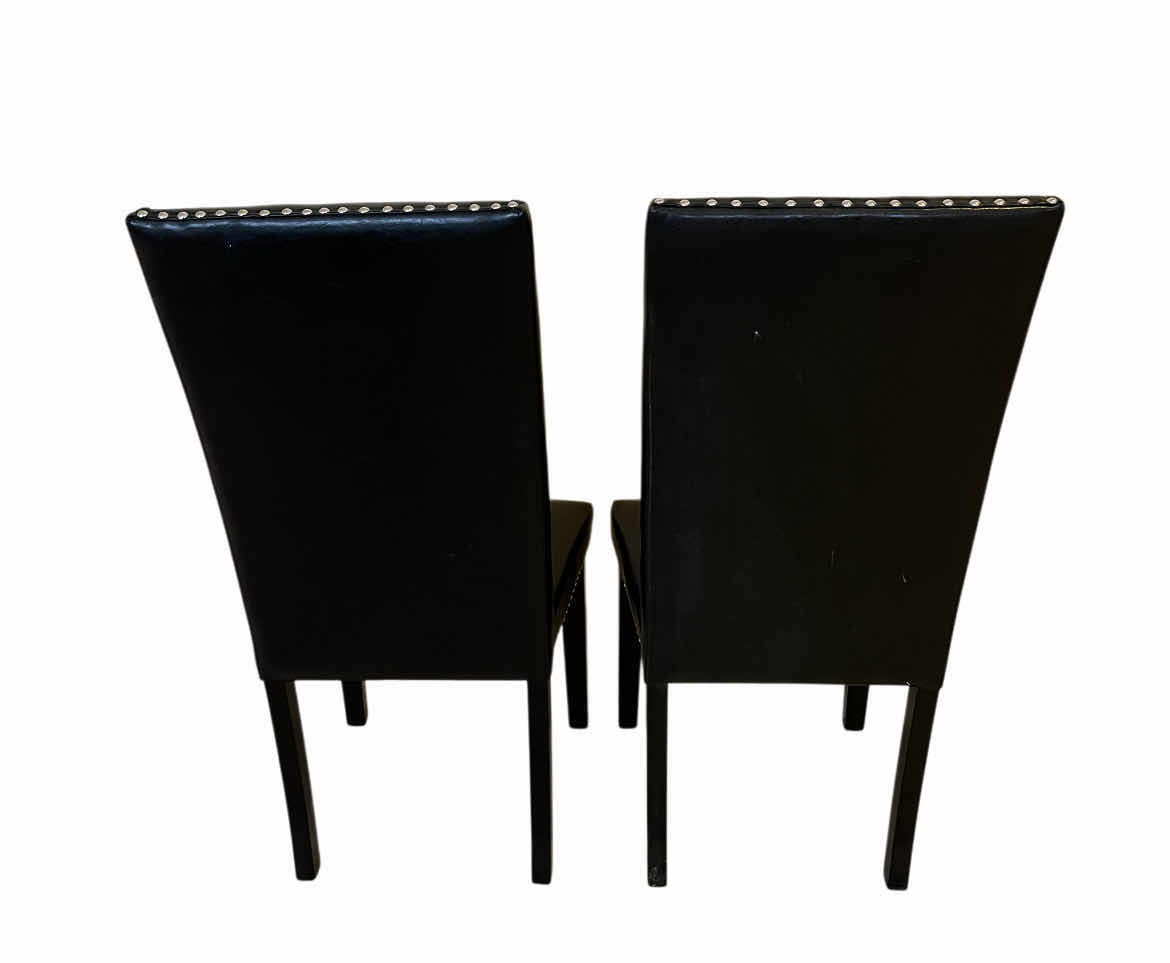 Photo 1 of LEEMTORIG MIDNIGHT BLACK LEATHER NAILHEAD TRIM DINING SIDE CHAIRS MODEL CY-1122-BK (2)