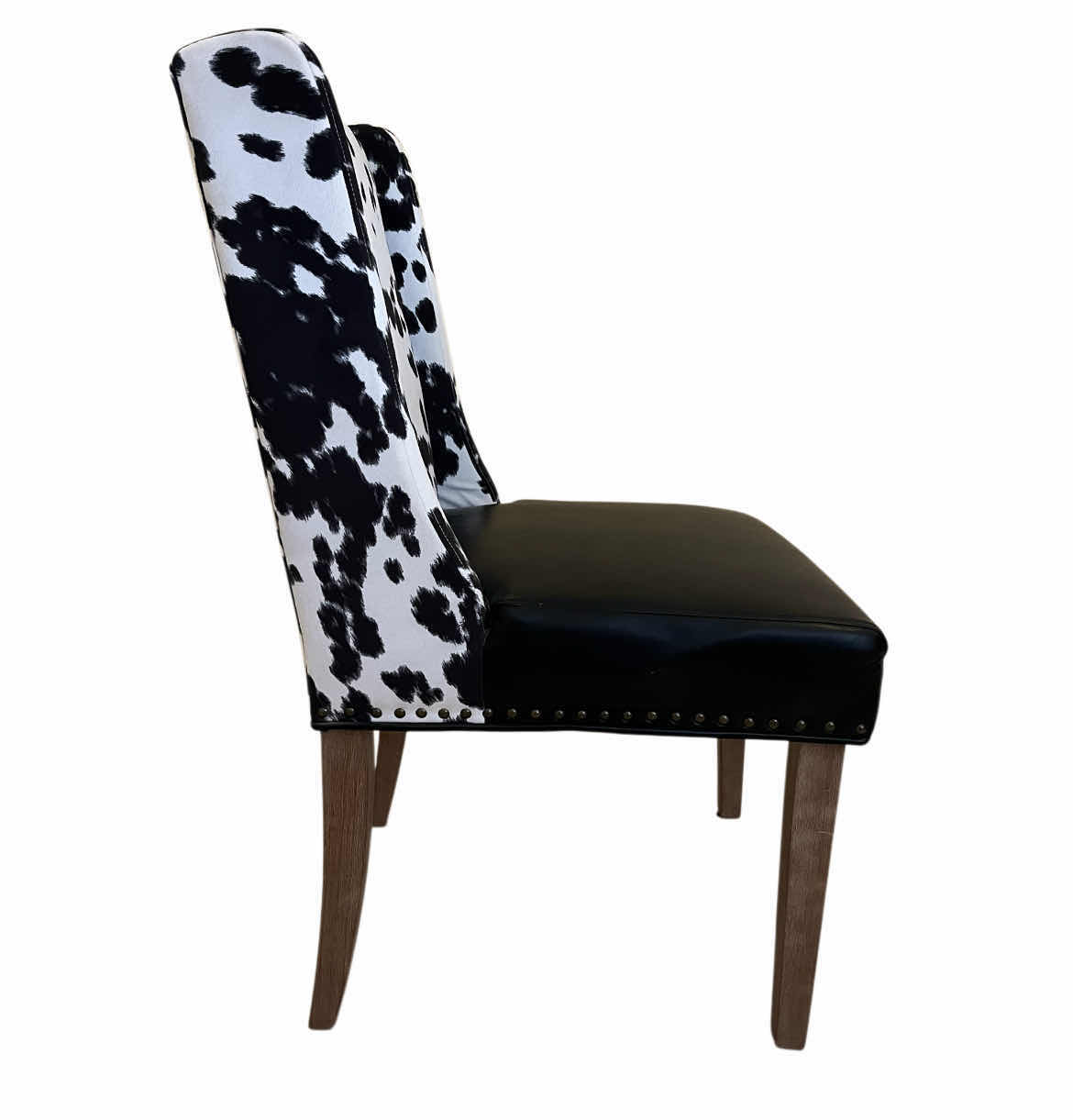 Photo 1 of SOLE DESIGNS REXFORD UPHOLSTERED COW-PRINT & LEATHER NAILHEAD TRIM WINGBACK DINING CHAIR 20” X 24” H38”