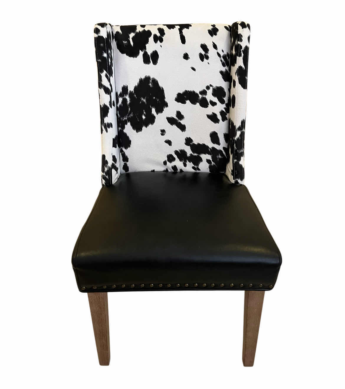 Photo 1 of SOLE DESIGNS REXFORD UPHOLSTERED COW-PRINT & LEATHER NAILHEAD TRIM WINGBACK DINING CHAIR 20” X 24” H38”