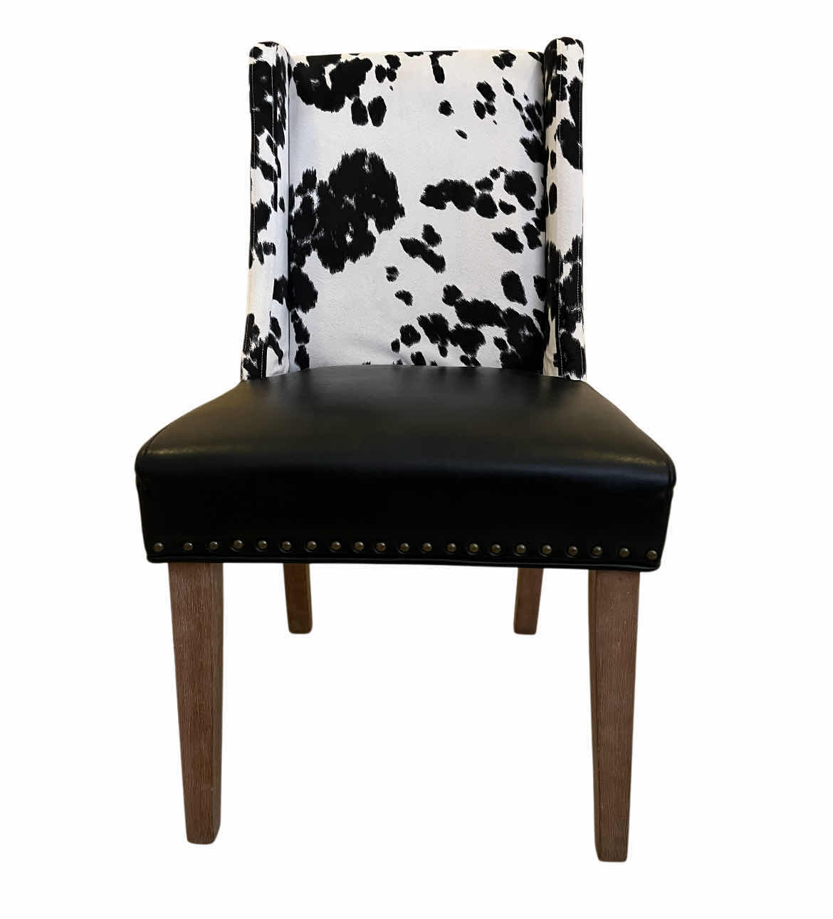 Photo 1 of SOLE DESIGNS REXFORD UPHOLSTERED COW-PRINT & LEATHER NAILHEAD TRIM WINGBACK DINING CHAIR 20” X 24” H38”