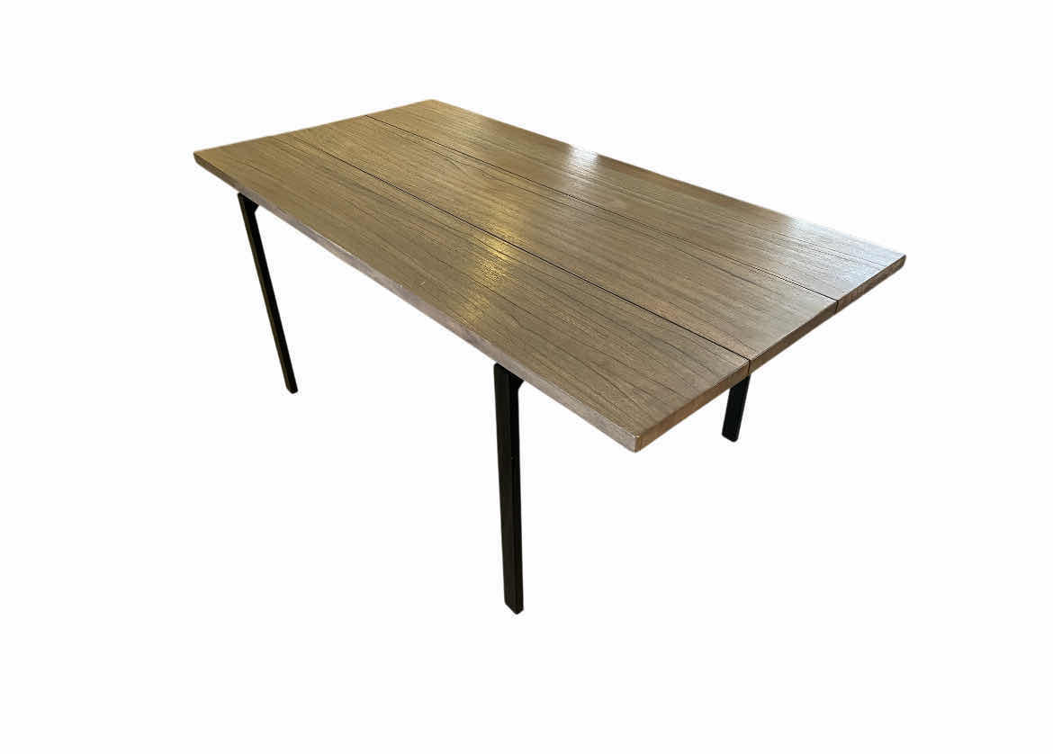 Photo 1 of RUSTIC GREY OAK WOOD FINISH TOP BLACK STEEL BASE DINING TABLE 72” X 36” H30”