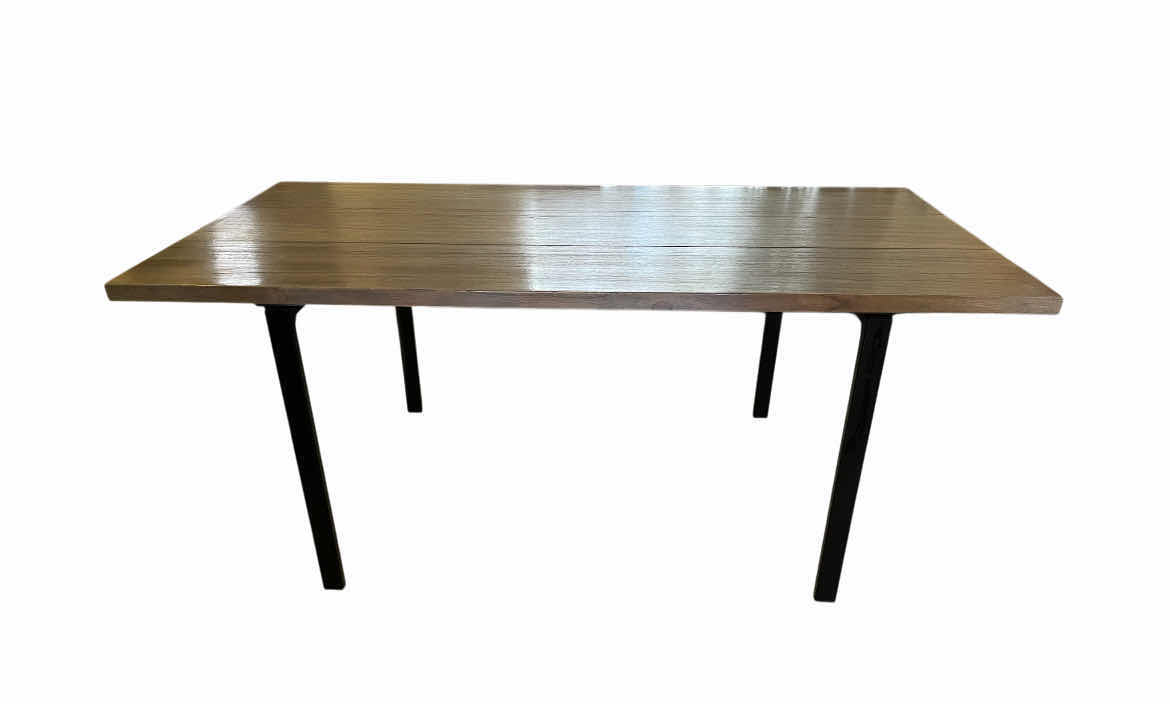 Photo 1 of RUSTIC GREY OAK WOOD FINISH TOP BLACK STEEL BASE DINING TABLE 72” X 36” H30”