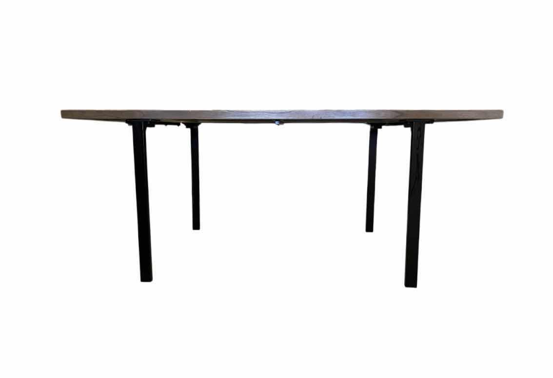Photo 1 of RUSTIC GREY OAK WOOD FINISH TOP BLACK STEEL BASE DINING TABLE 72” X 36” H30”
