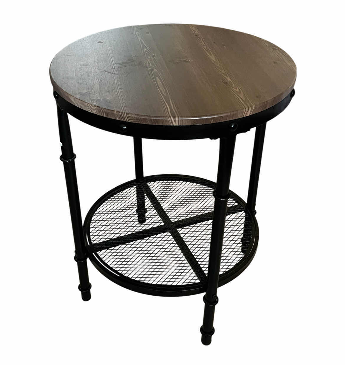 Photo 1 of VINGLI RUSTIC INDUSTRIAL WOOD FINISH BLACK STEEL BASE ROUND ACCENT TABLE 20” X 24.5”
