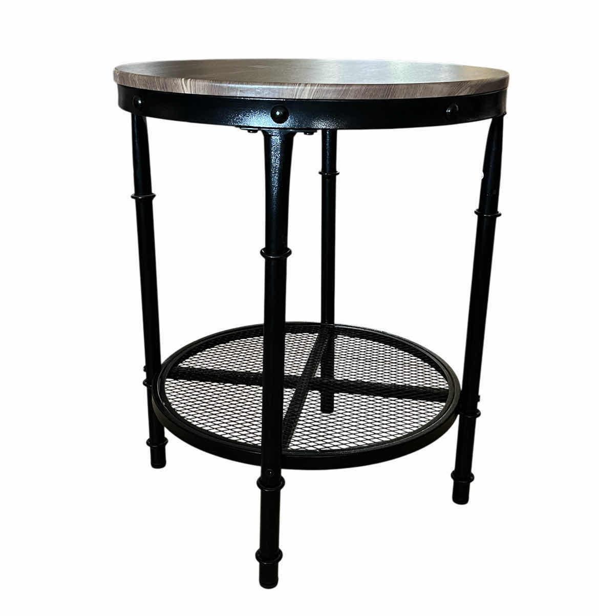 Photo 1 of VINGLI RUSTIC INDUSTRIAL WOOD FINISH BLACK STEEL BASE ROUND ACCENT TABLE 20” X 24.5”