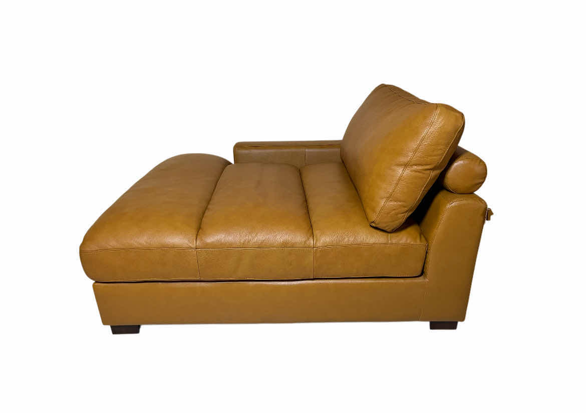 Photo 1 of HUIZHOU GREAT HARVEST WORLDWIDE RIGHT-SIDE ARMREST AMBER BROWN LEATHER CHAISE LOUNGE 46” X 57” H35”