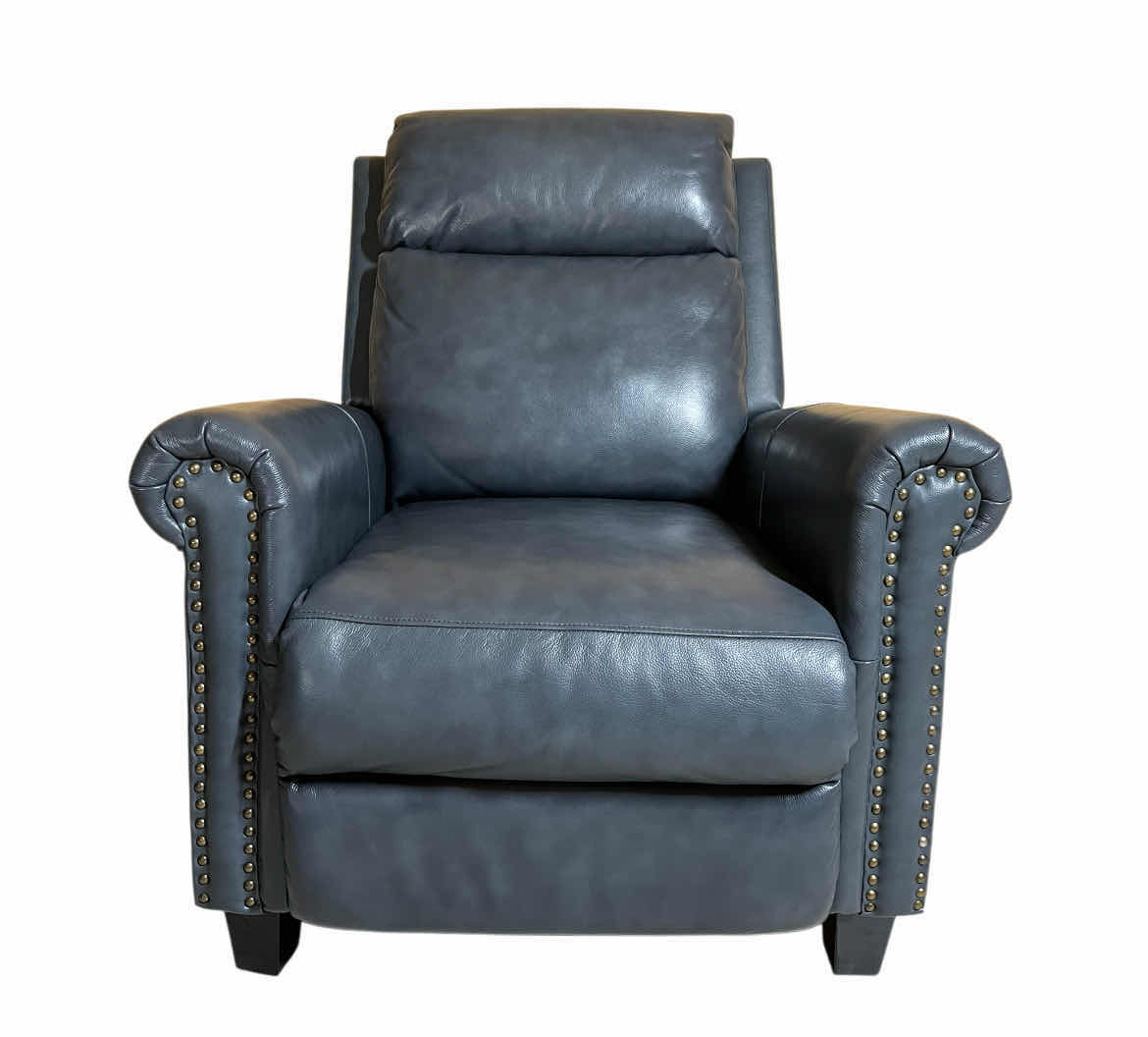 Photo 1 of ZOY HOME FURNISHING BLUE STONE-WASH FINISH LEATHER RECLINER CHAIR 35” X 36” H40”