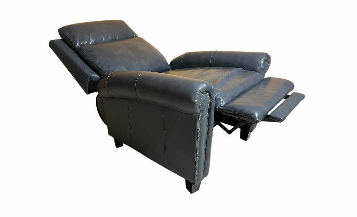 Photo 1 of ZOY HOME FURNISHING BLUE STONE-WASH FINISH LEATHER RECLINER CHAIR 35” X 36” H40”
