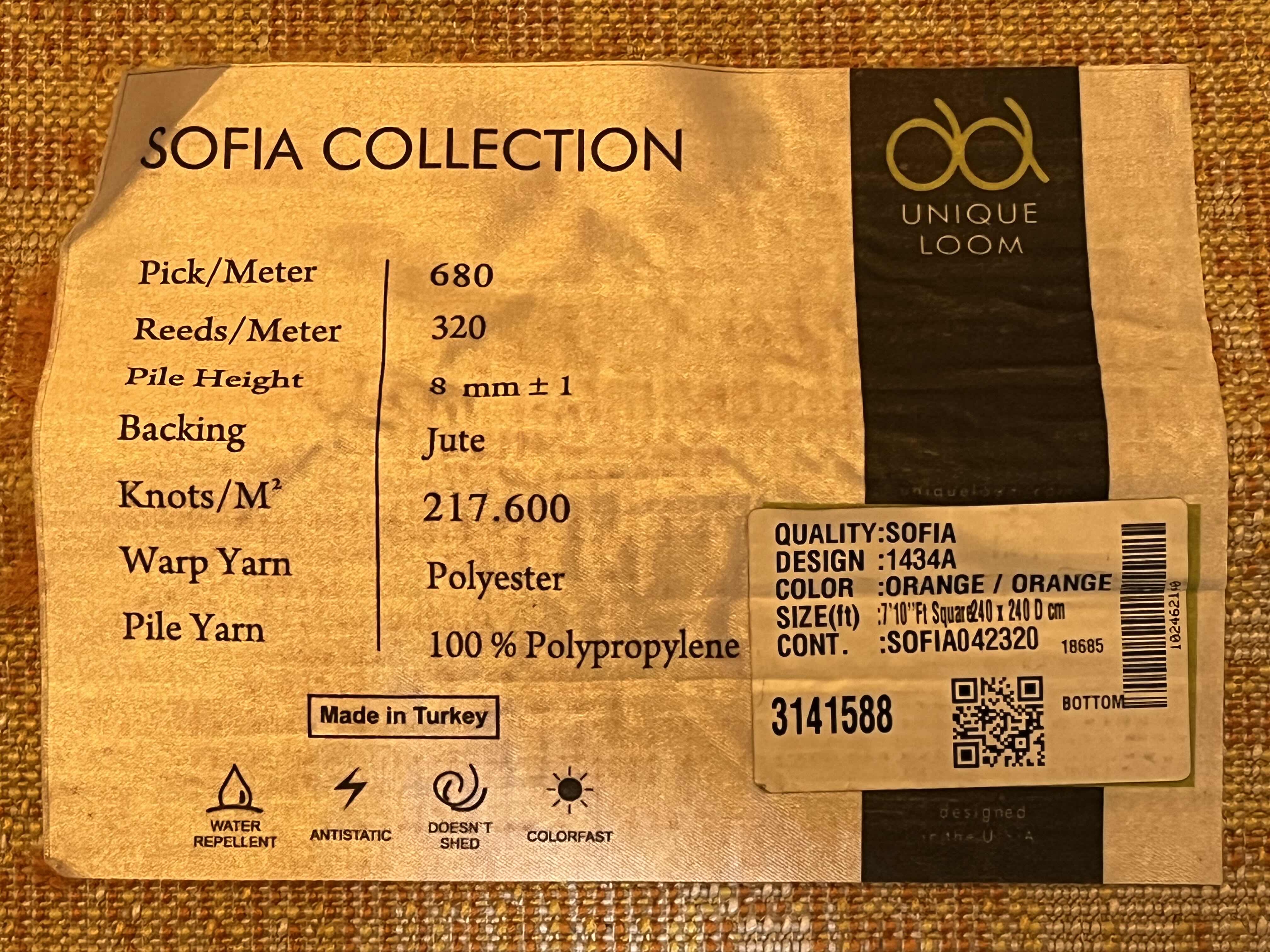 Photo 1 of UNIQUE LOOM SOFIA COLLECTION ORANGE AREA RUG 7.10’ X 7.10’