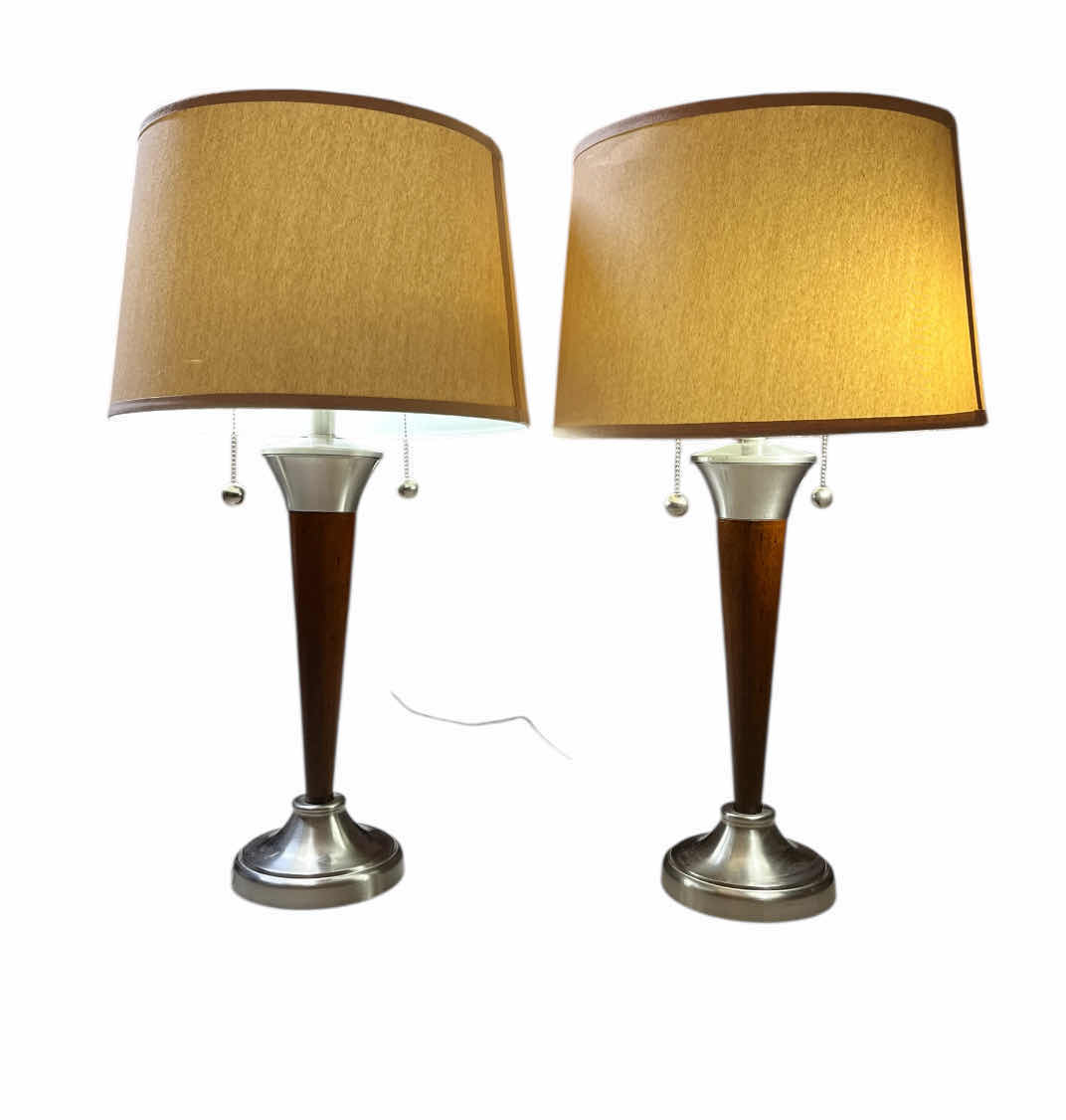 Photo 1 of VINTAGE WOOD & SILVER FINISH METAL TABLE LAMPS (2) 14” X 28”