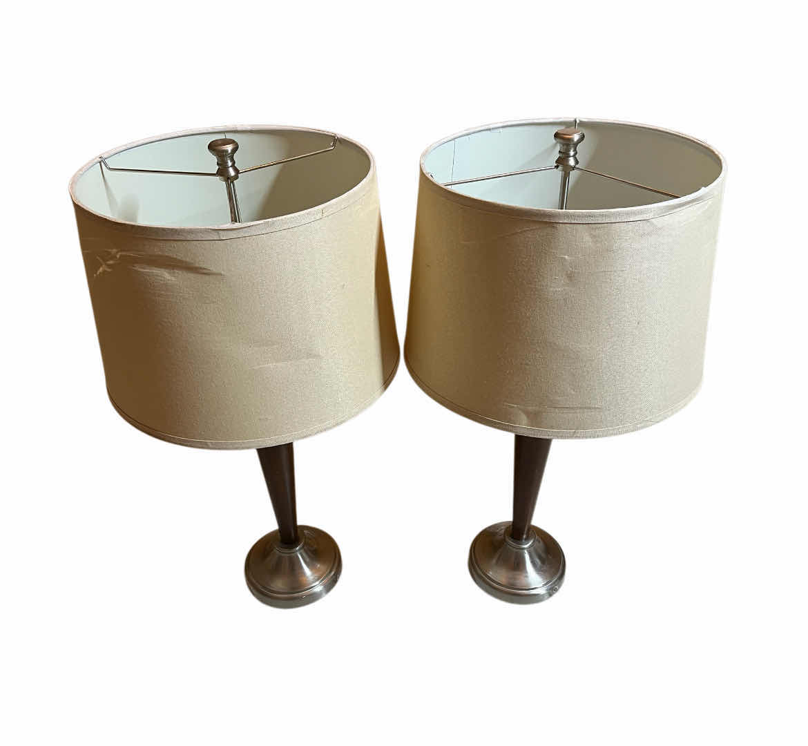 Photo 1 of VINTAGE WOOD & SILVER FINISH METAL TABLE LAMPS (2) 14” X 28”